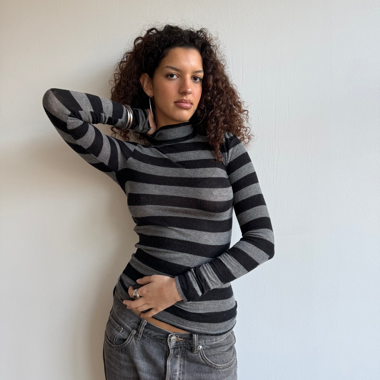 Striped button roll neck - Size S