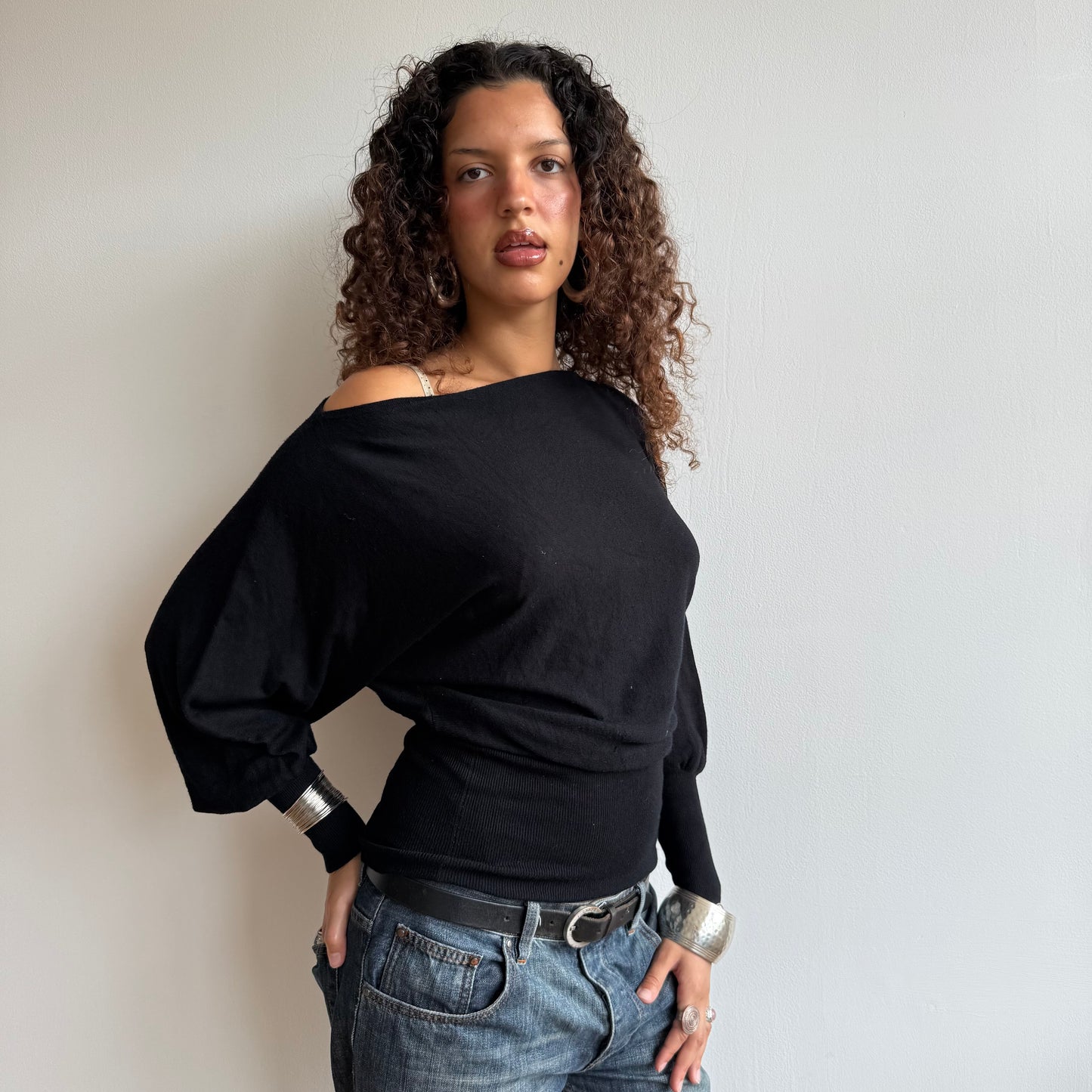Black slouchy knit jumper - Size M