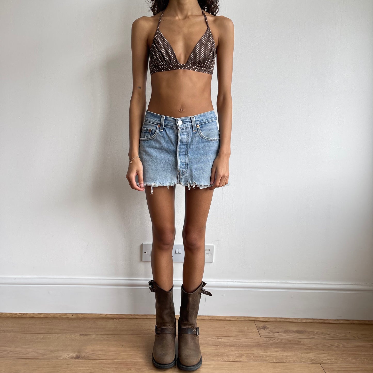 Brown polka dot bikini top - Size S