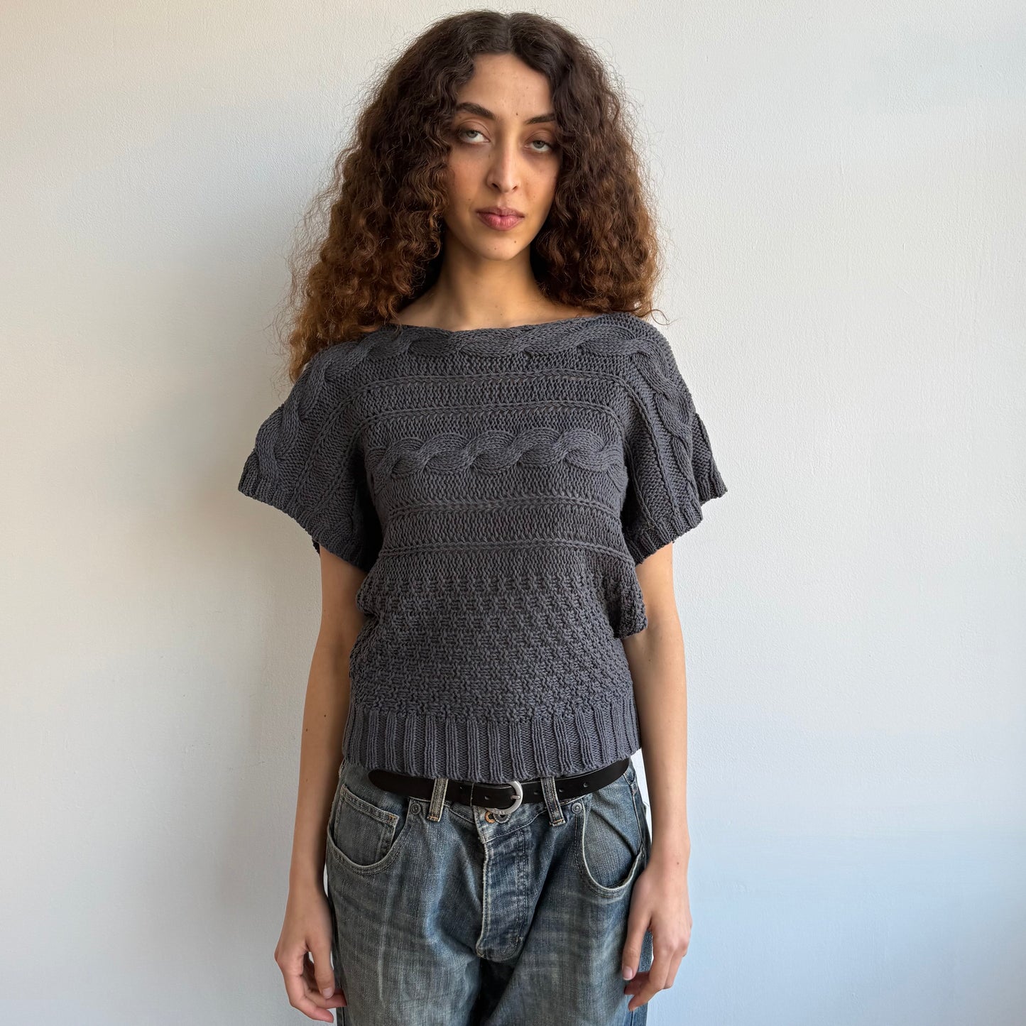 Charcoal short sleeve slouchy knit - Size M