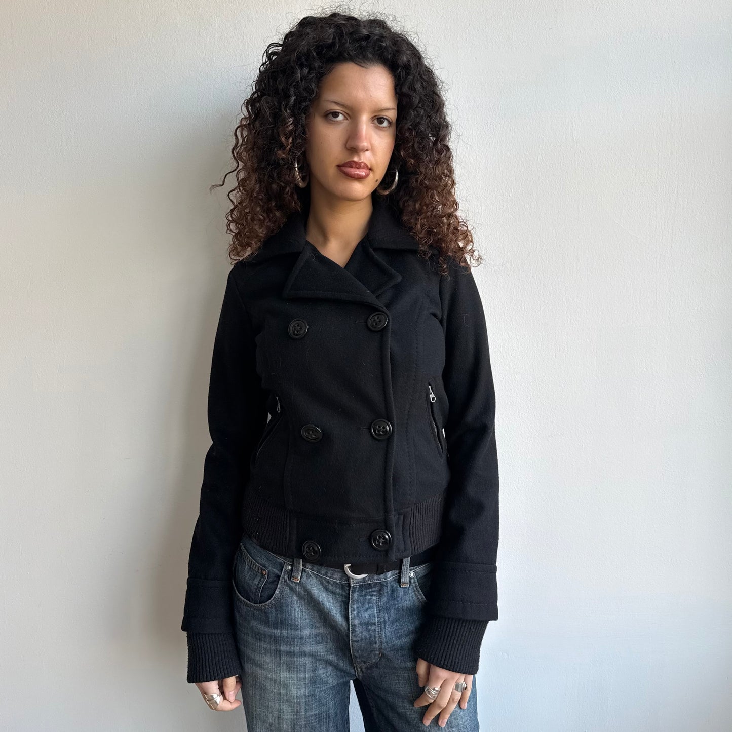 Black double breasted zip bomber - Size S