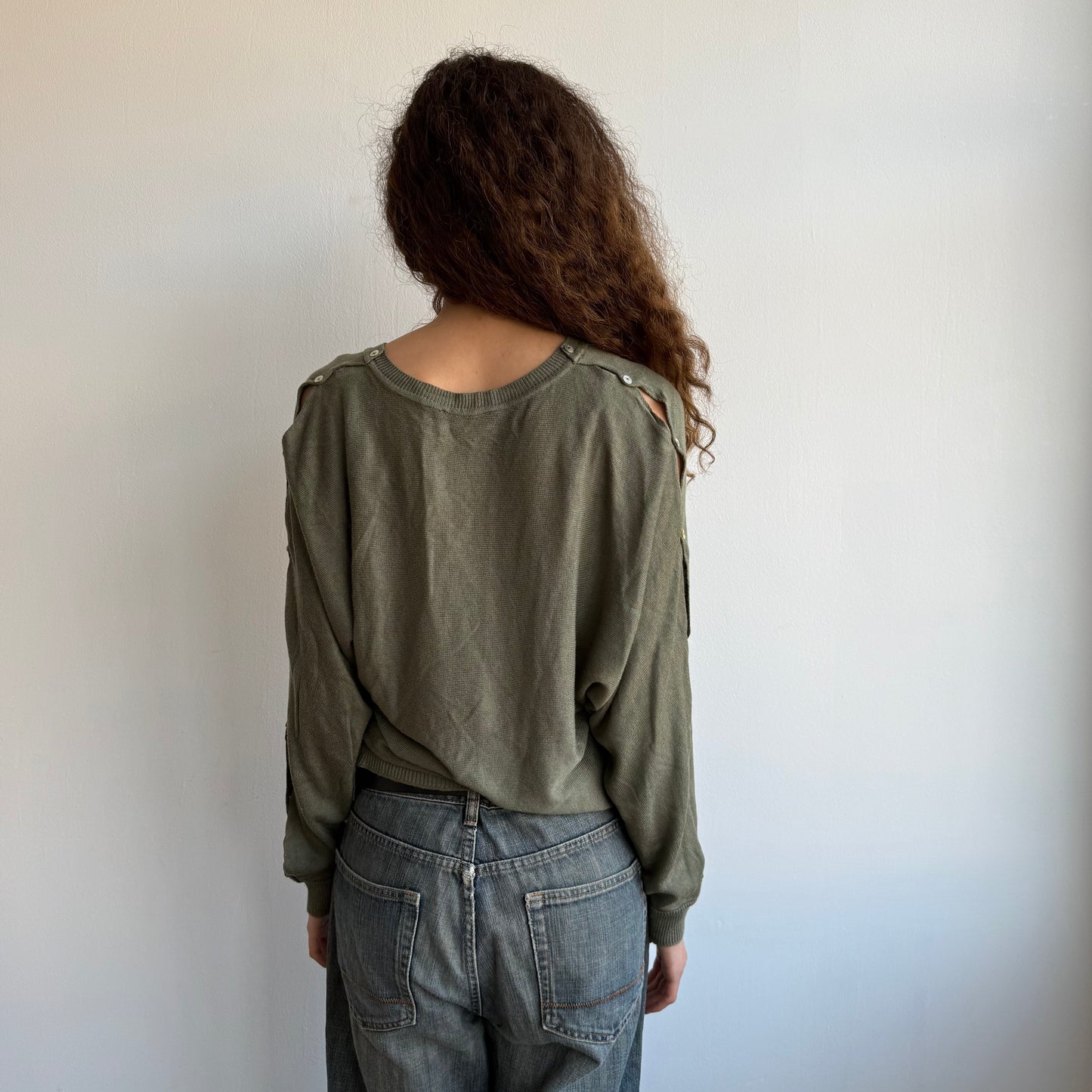 Khaki Cop Copine slouchy button knit jumper - Size M