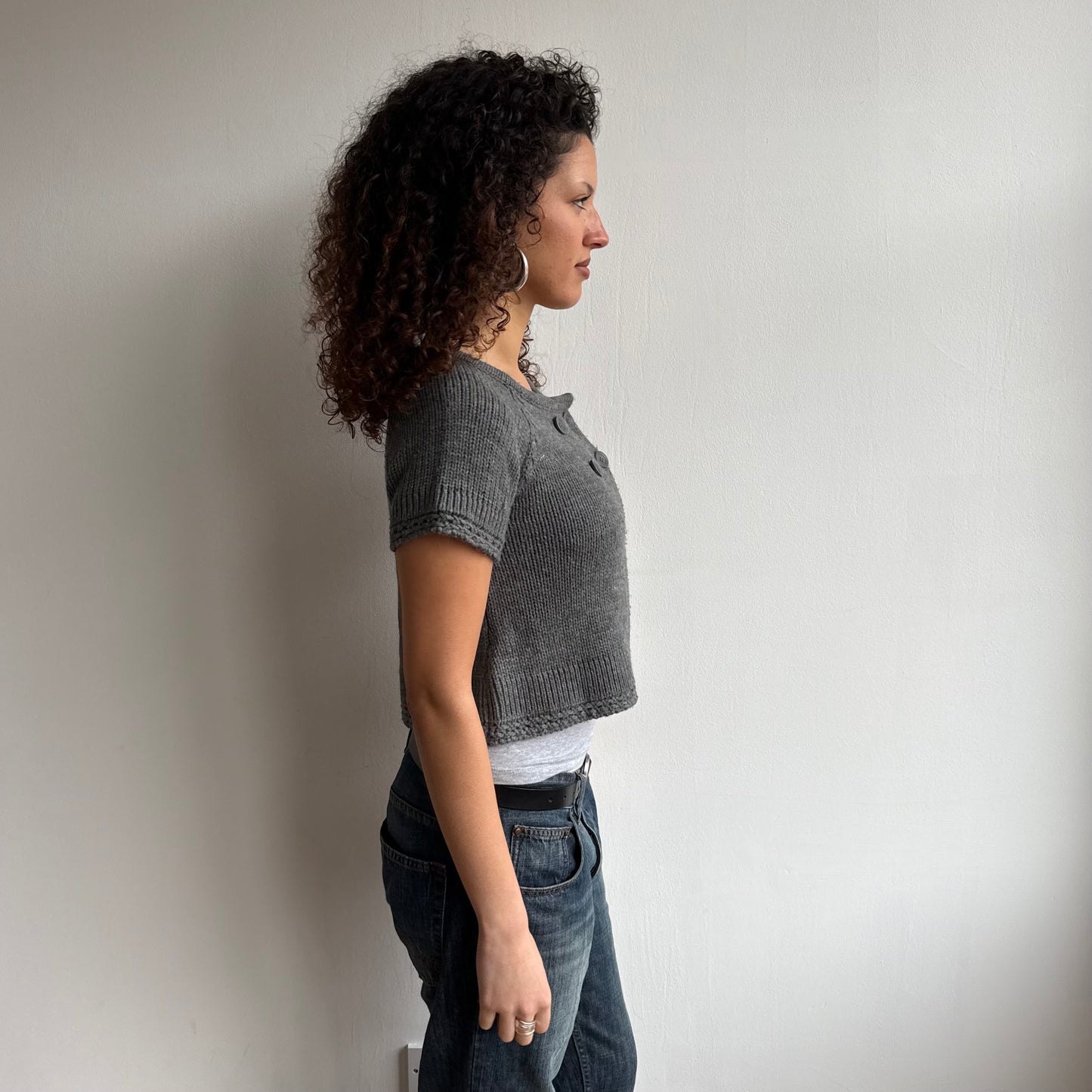Grey short sleeve pea knit - Size S