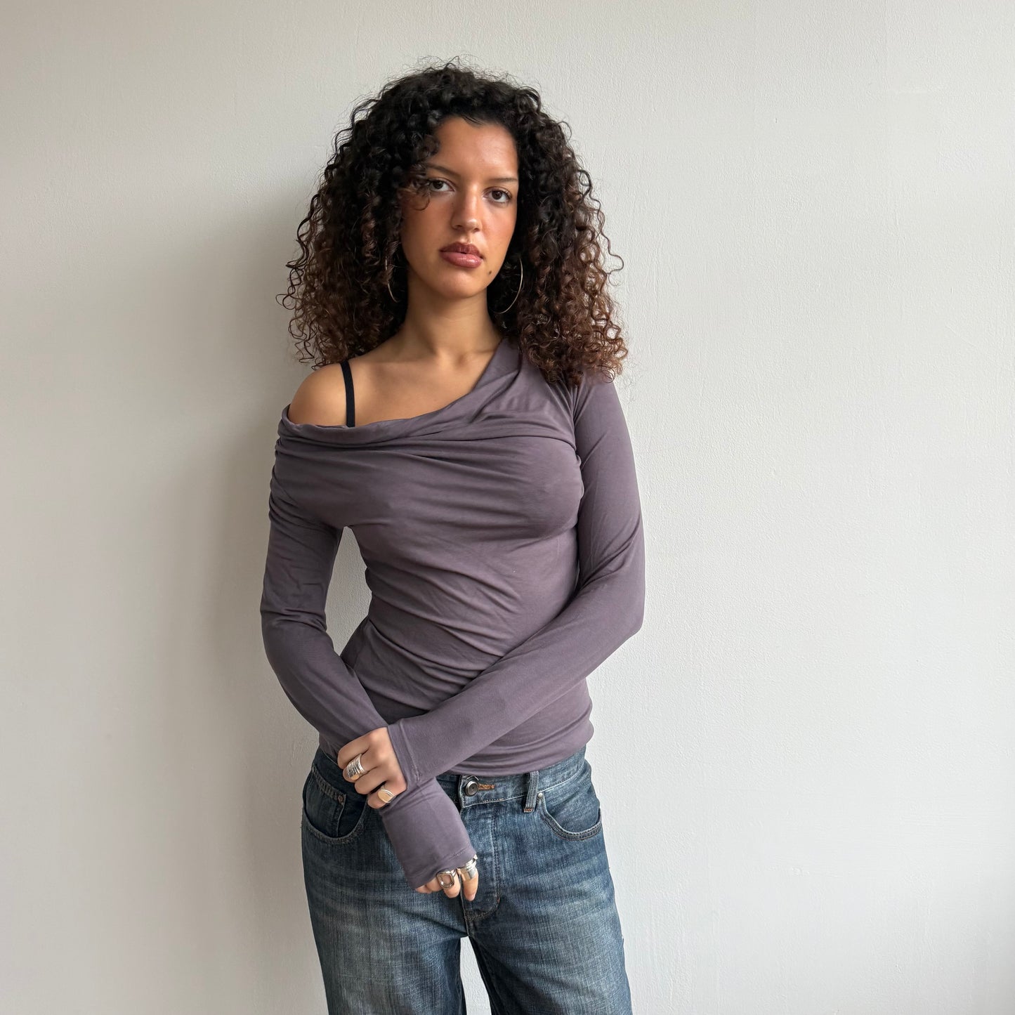 Grey slouchy long sleeve top - Size S/M