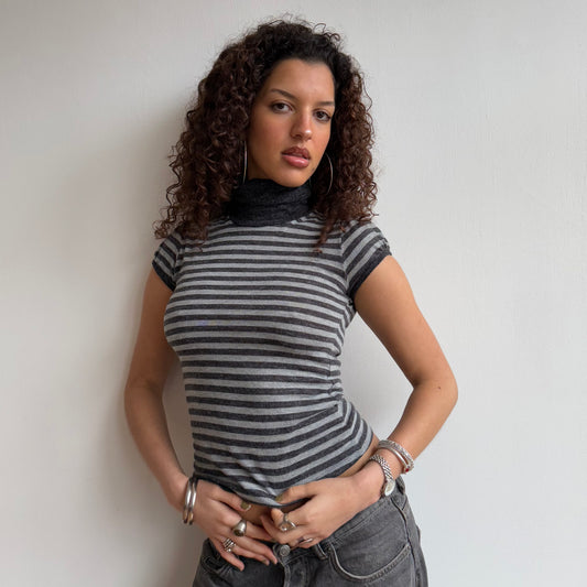 Grey stripe roll neck - Size S