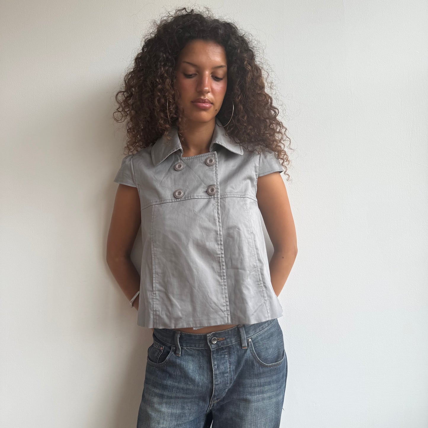 Grey short sleeve peacoat - Size M