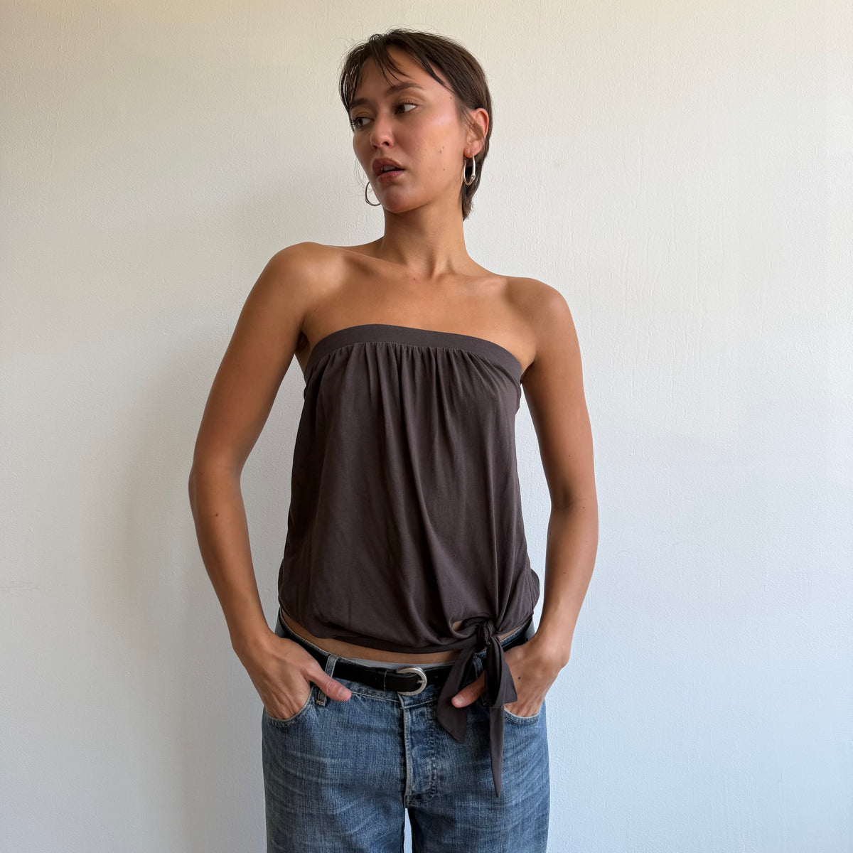 Brown bandeau tie side top - Size S