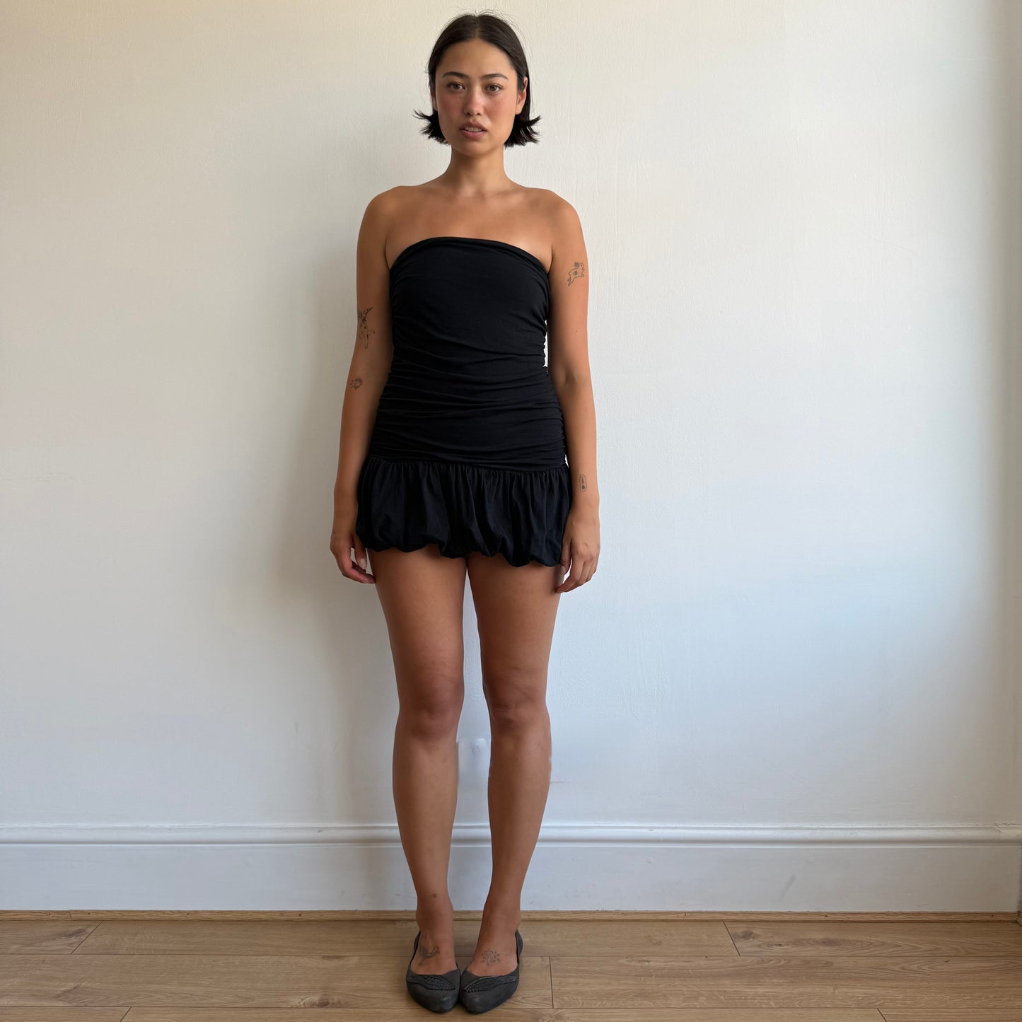 Black ruched bubble mini dress - Size XS