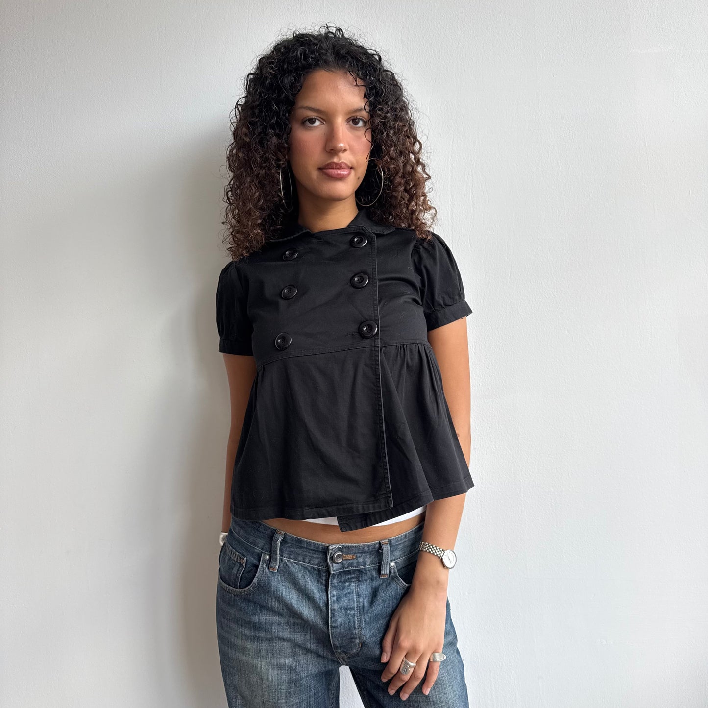 Black double breasted short sleeve peacoat - Size S