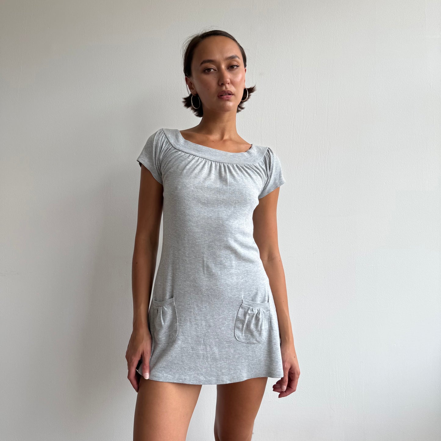 Grey pocket front mini dress - Size S