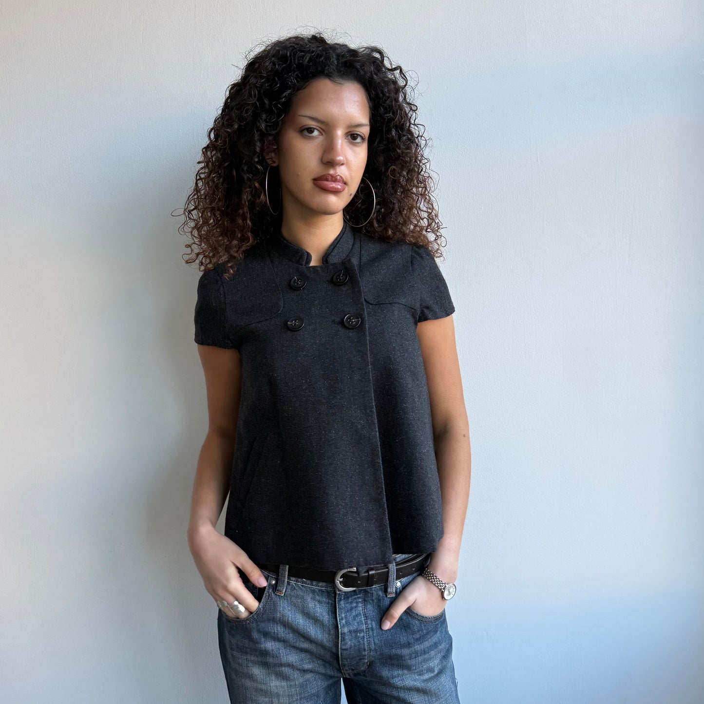 Charcoal short sleeve peacoat - Size M