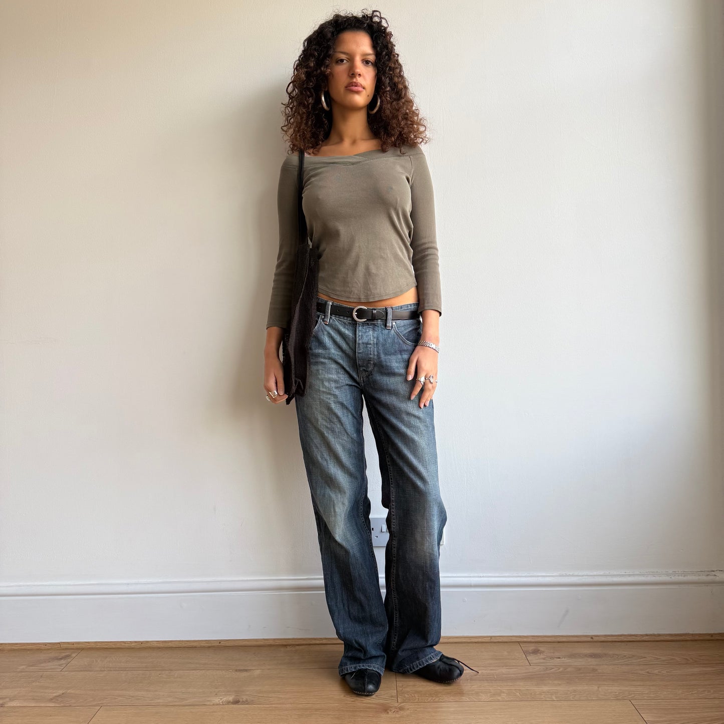 Khaki 3/4 sleeve top - Size S