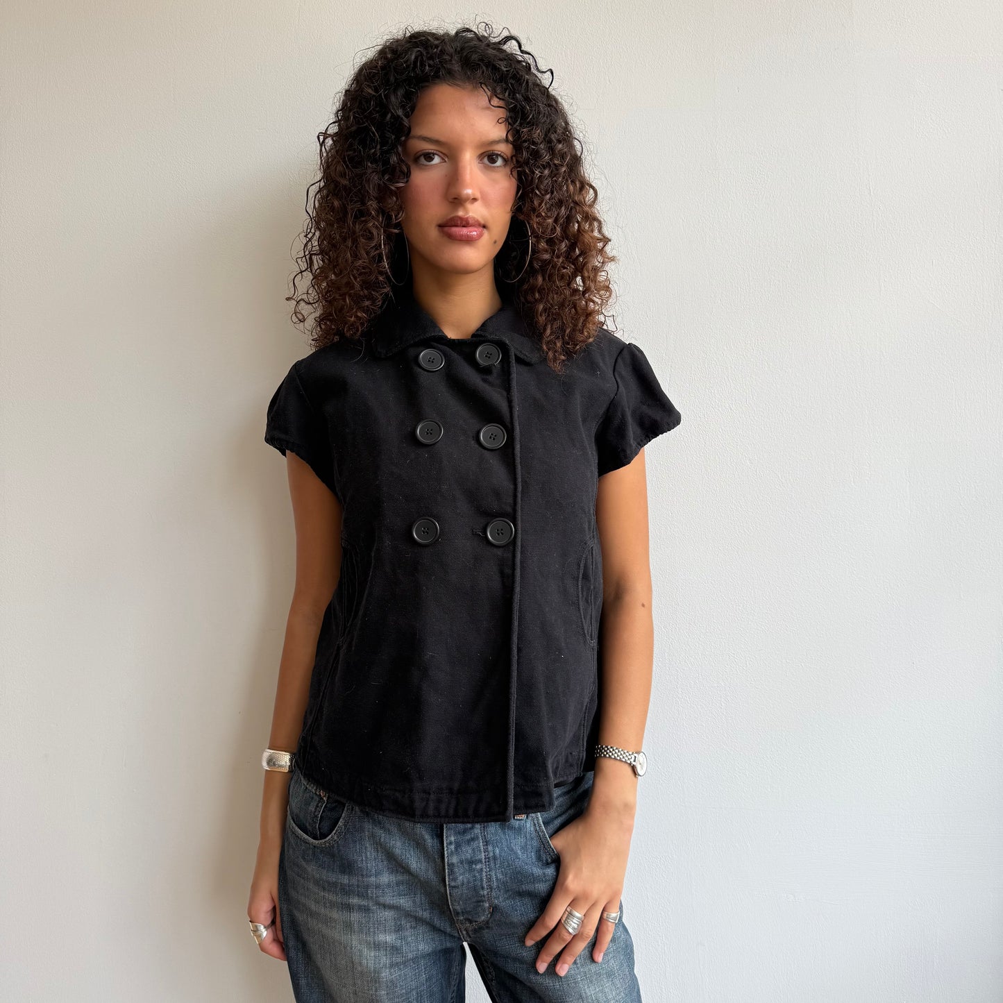 Black short sleeve peacoat - Size L