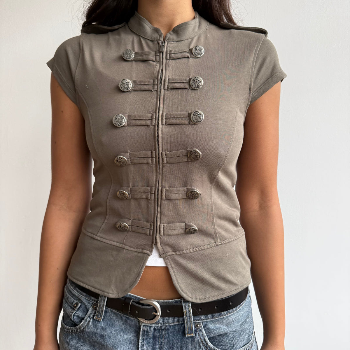 Khaki military zip up jumper - Size S