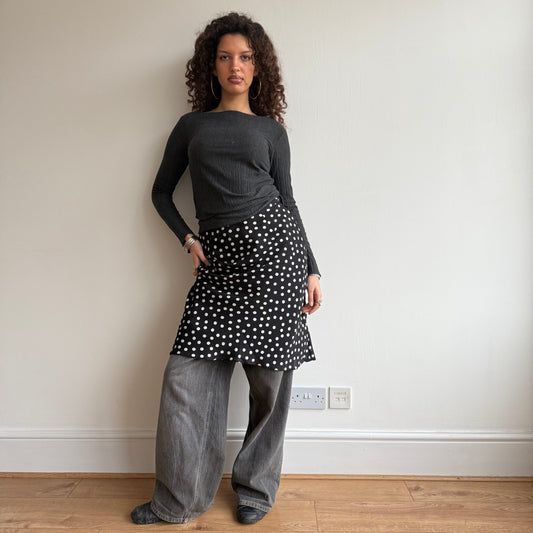 Black polka dot midi skirt - Size M