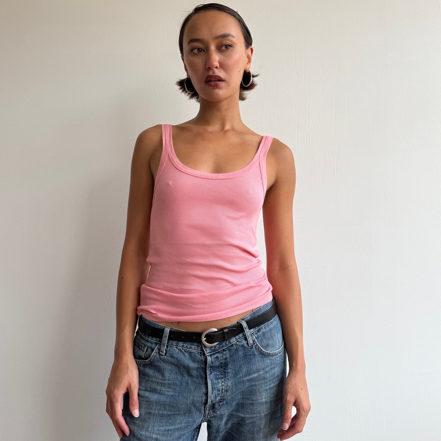 Pink ribbed cami top - Size S