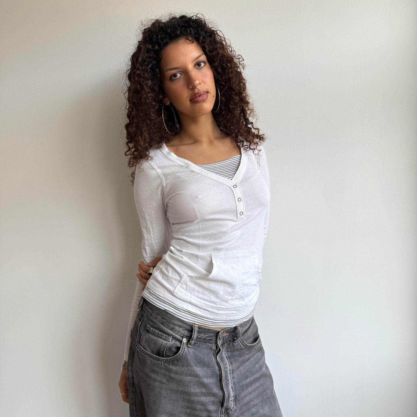 White + grey double layer top - Size S