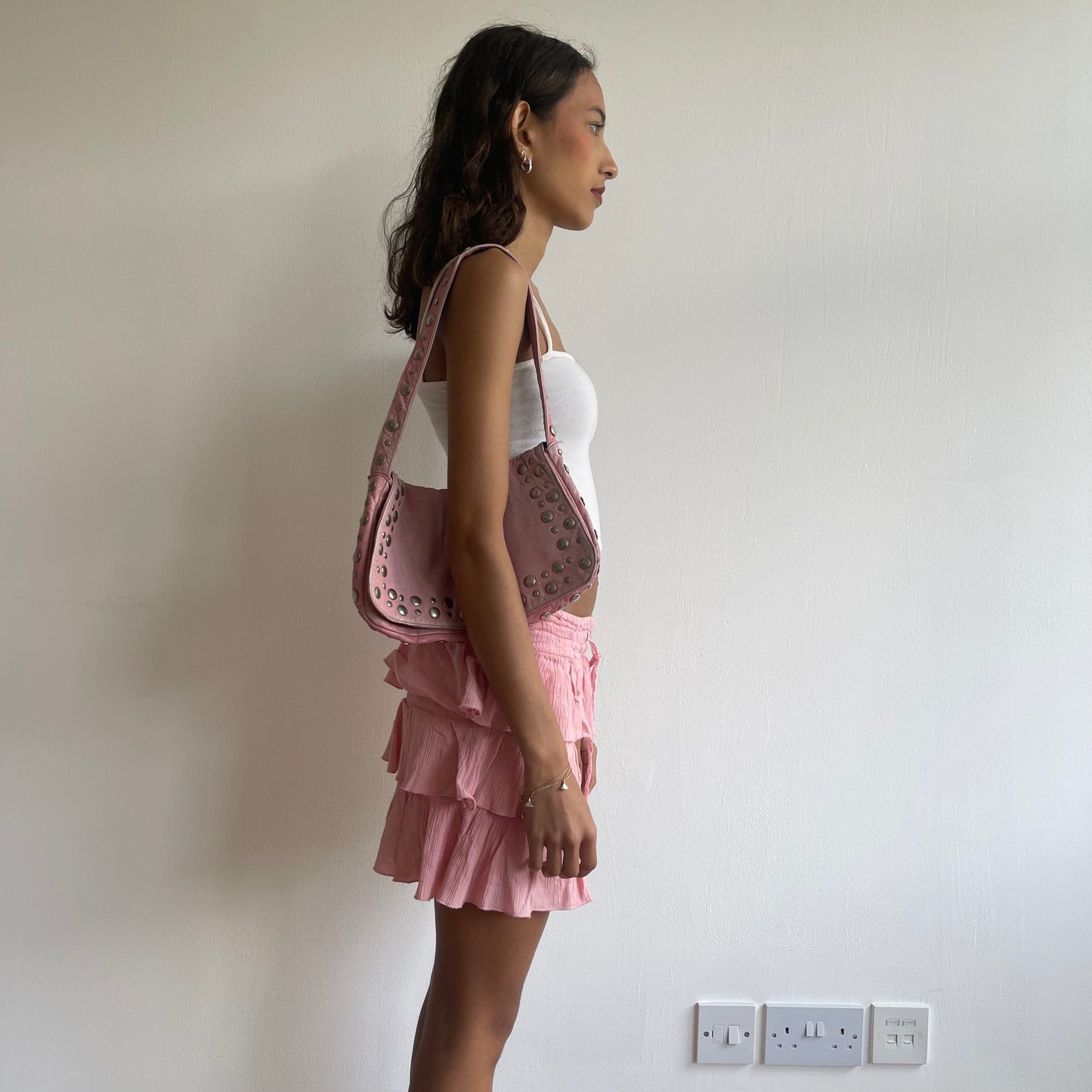 Pink leather studded bag - OS