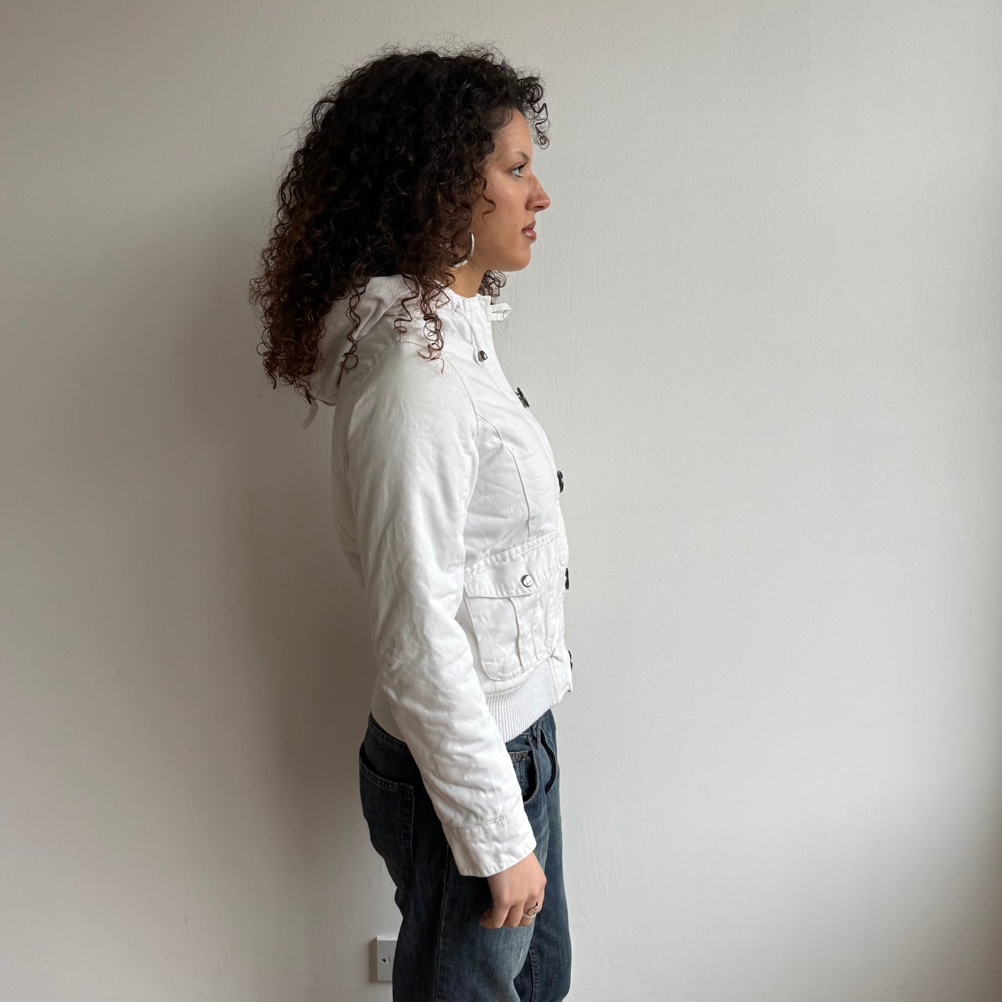 White bomber faux fur coat - Size M