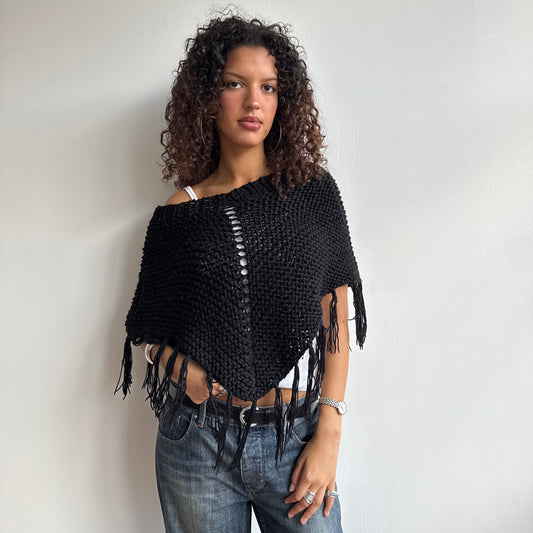 Black tassel poncho - One Size