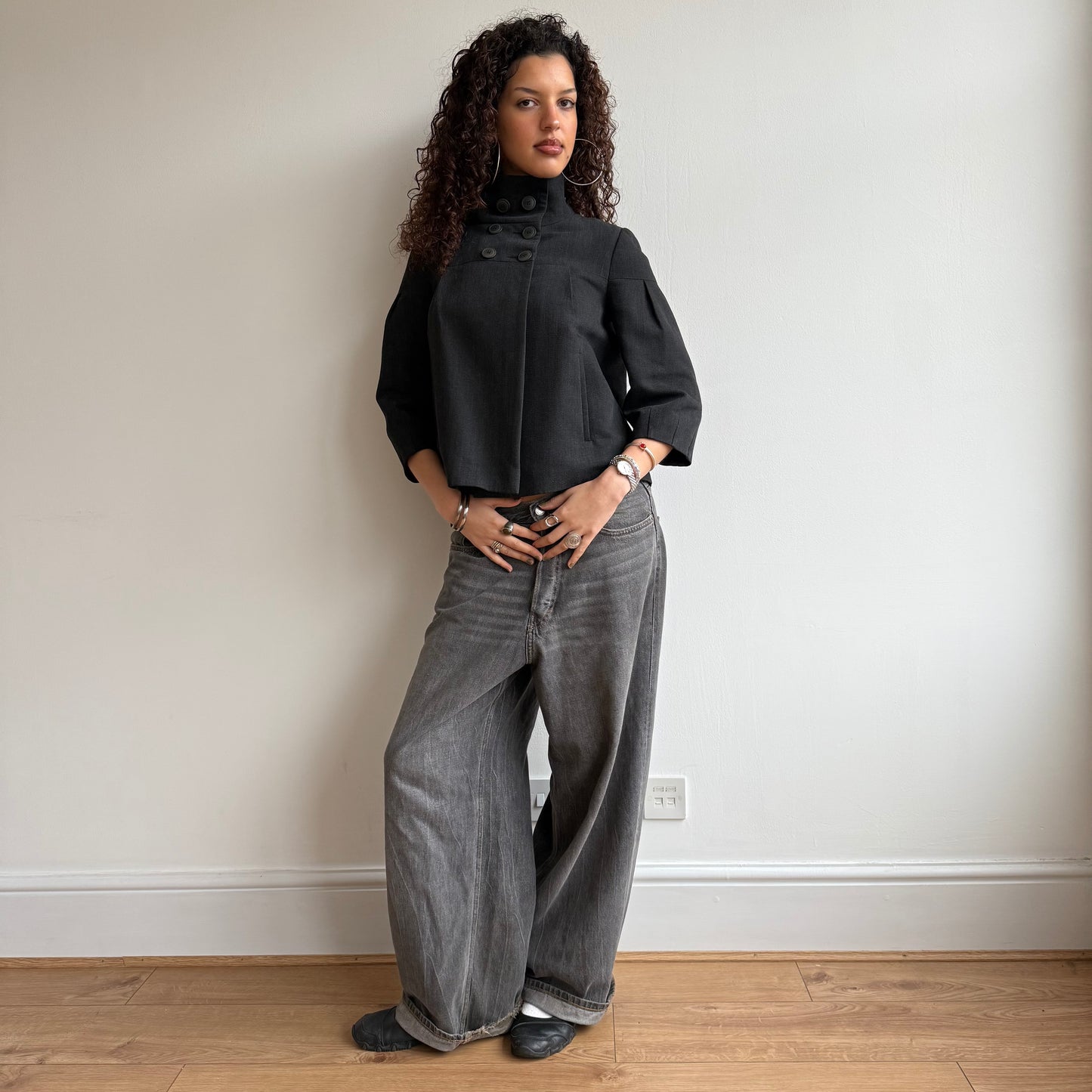 Grey button peacoat - Size S