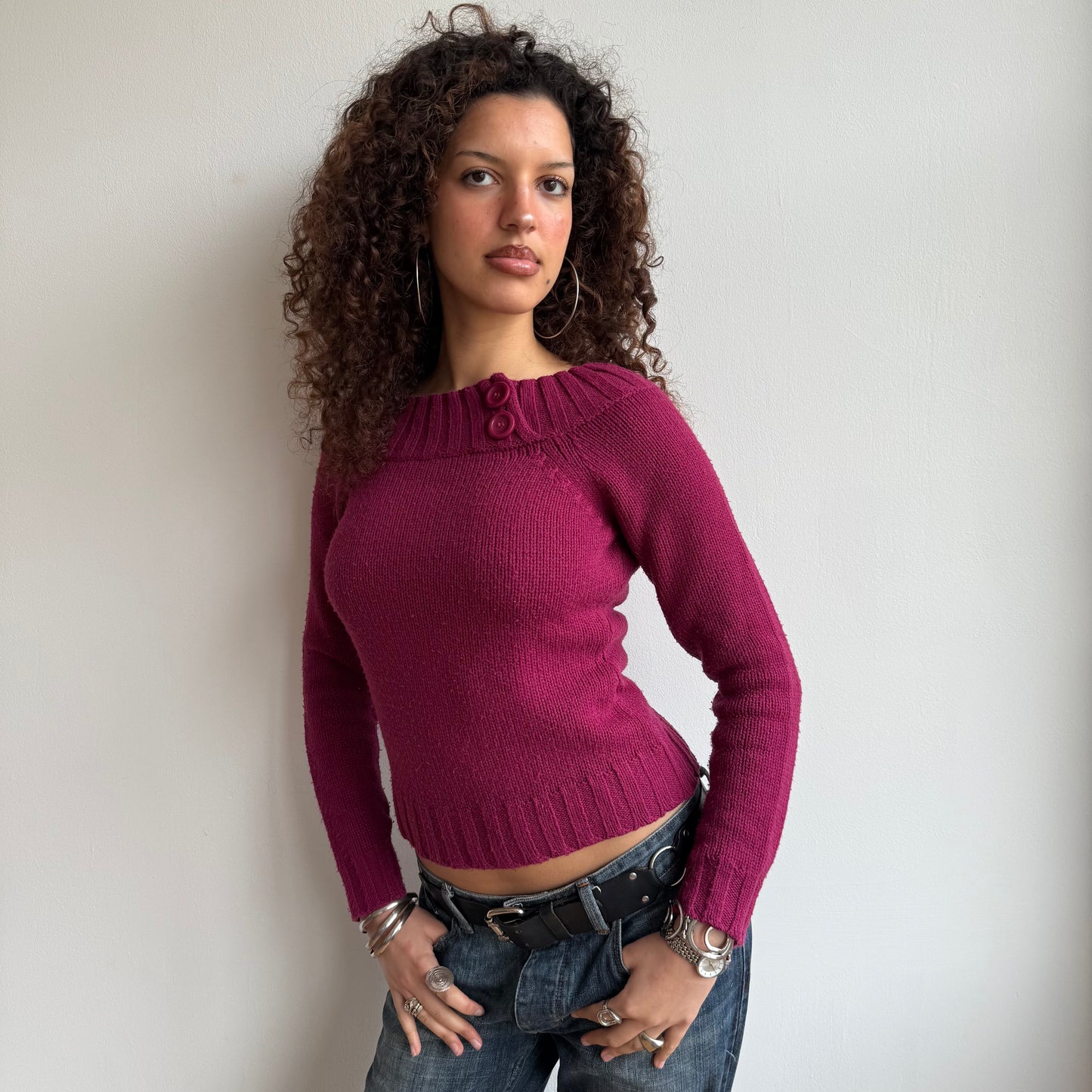 Fuschia Bardot knit - Size S