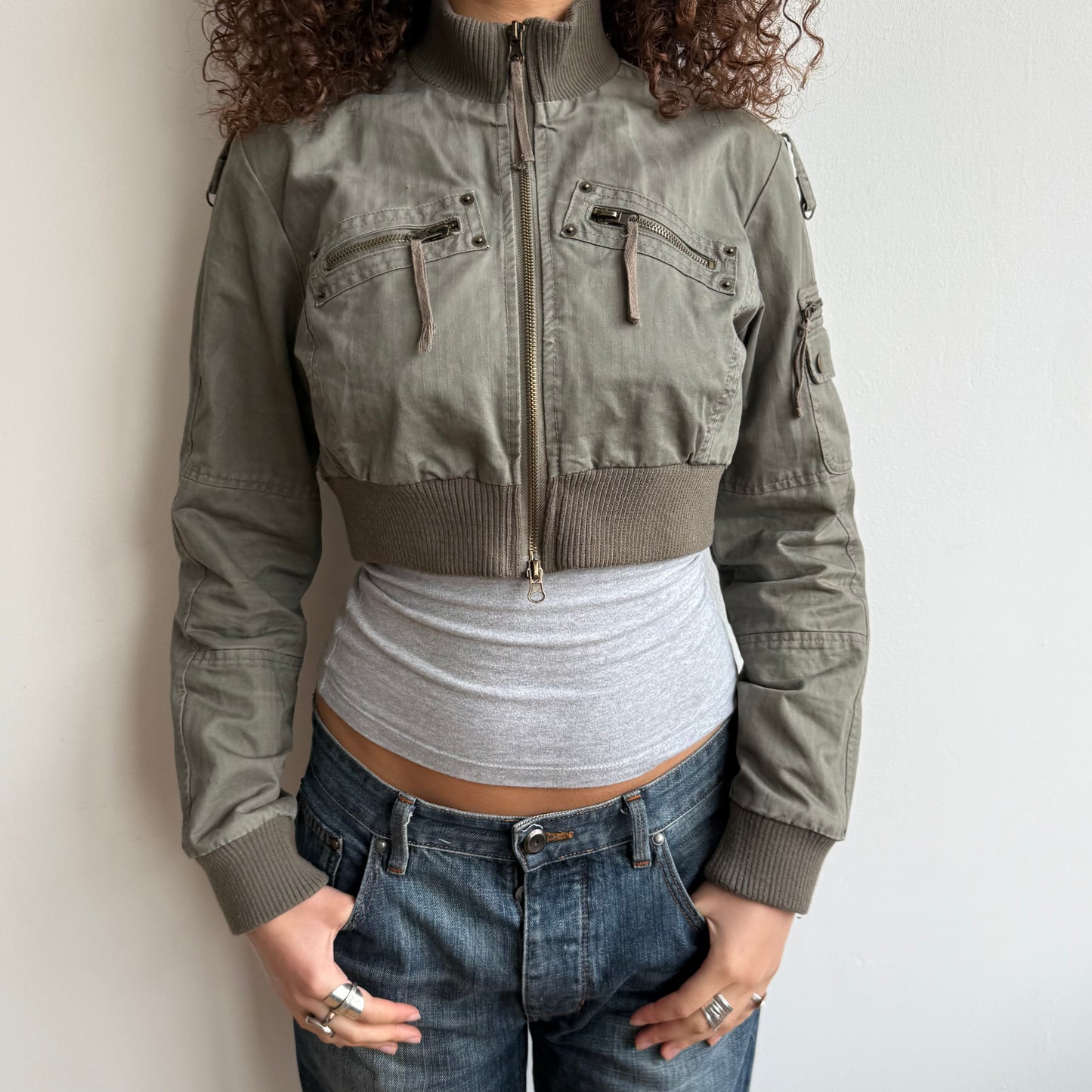 Khaki cropped cargo jacket - Size S/M