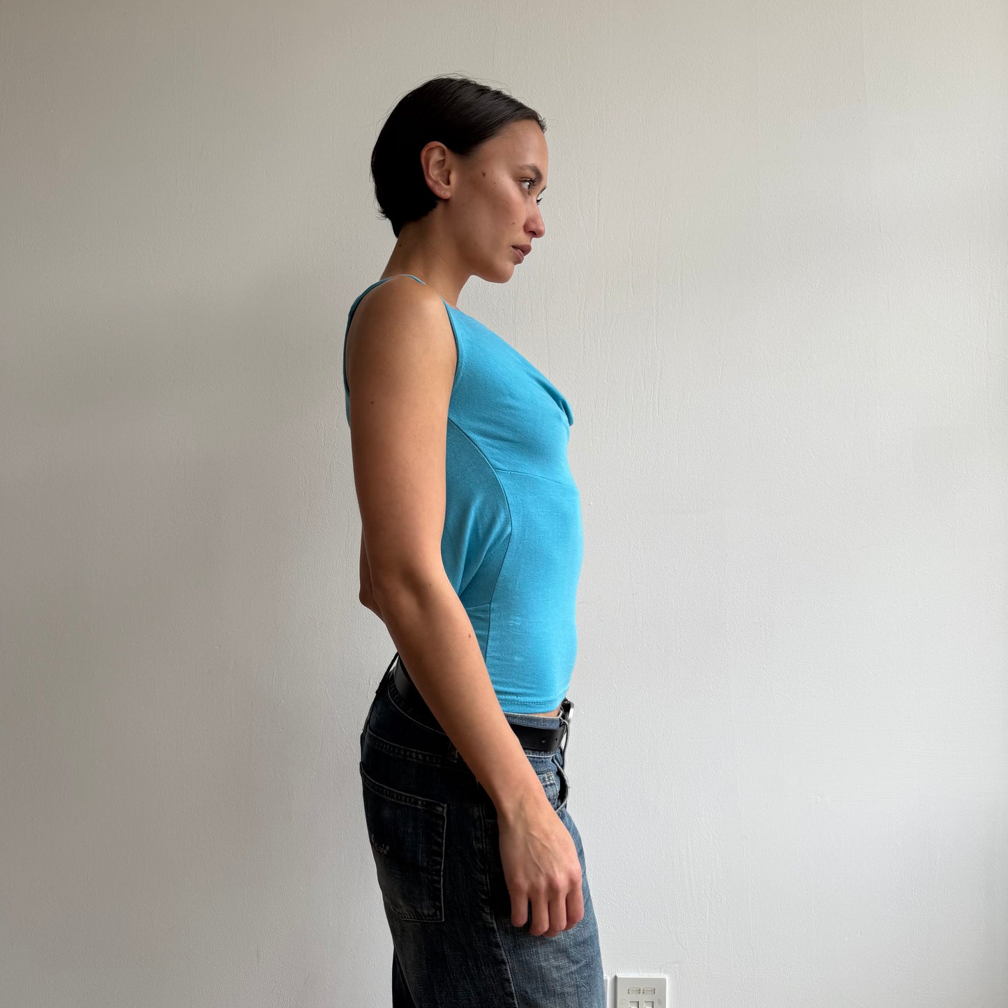 Turquoise keyhole cowl top - Size S