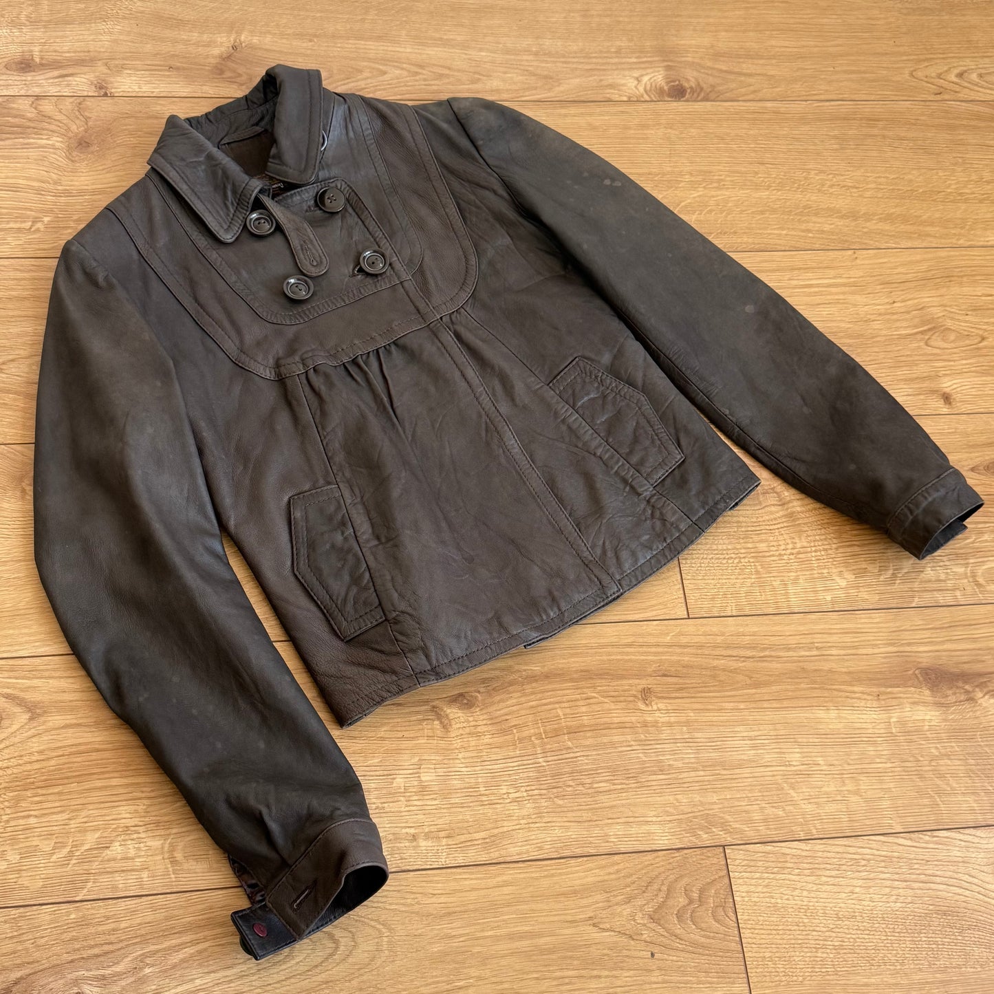 Brown leather peacoat - Size S/M