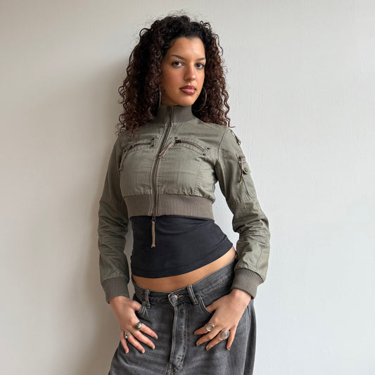 Khaki cargo crop jacket - Size S