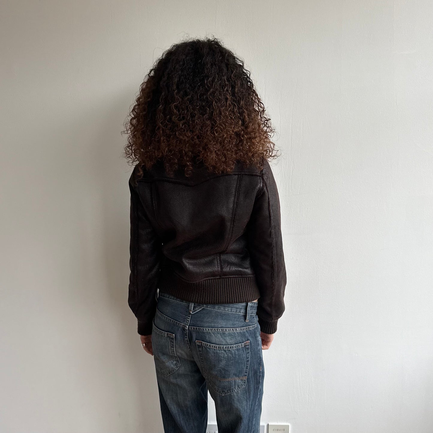 Brown buckle faux suede bomber - Size S
