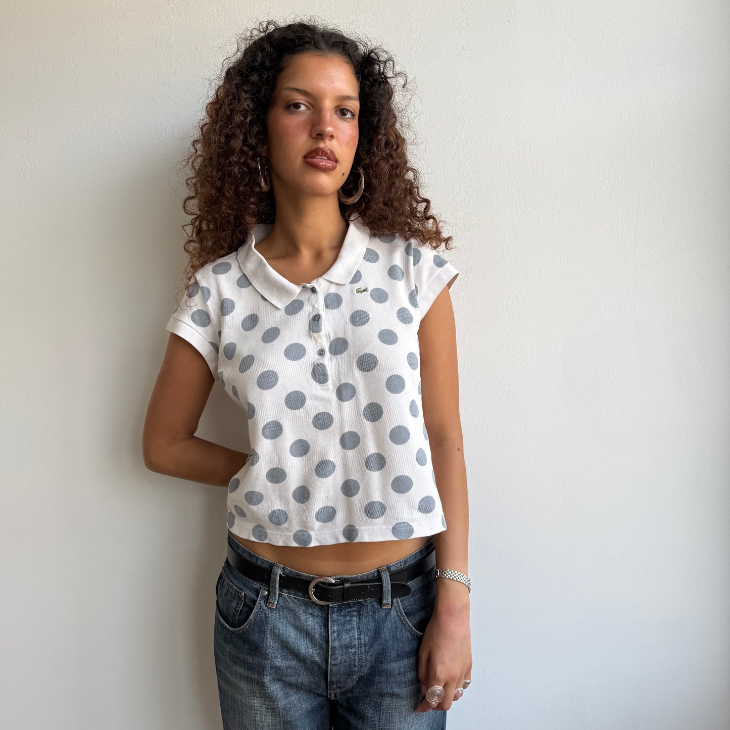 White polka dot Lacoste polo - Size S/M