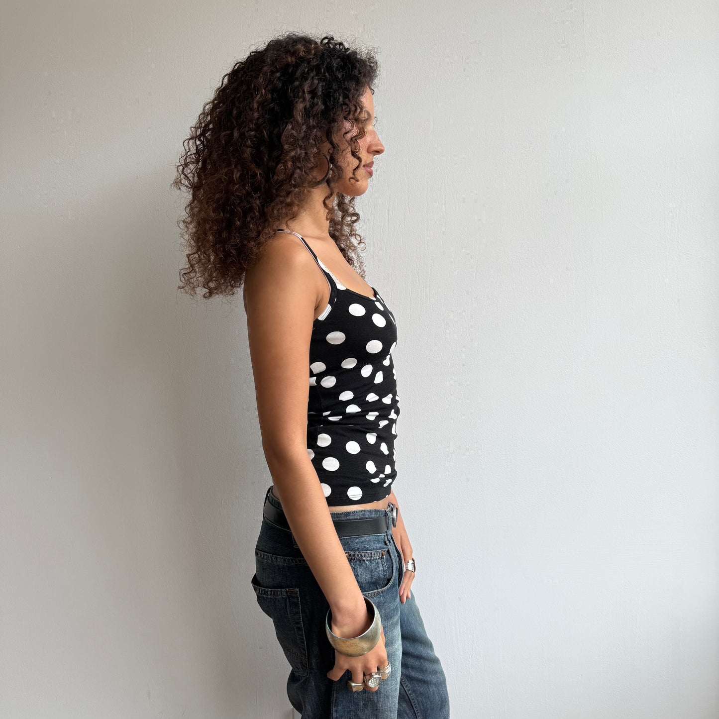 Black polka dot cami - Size S/M