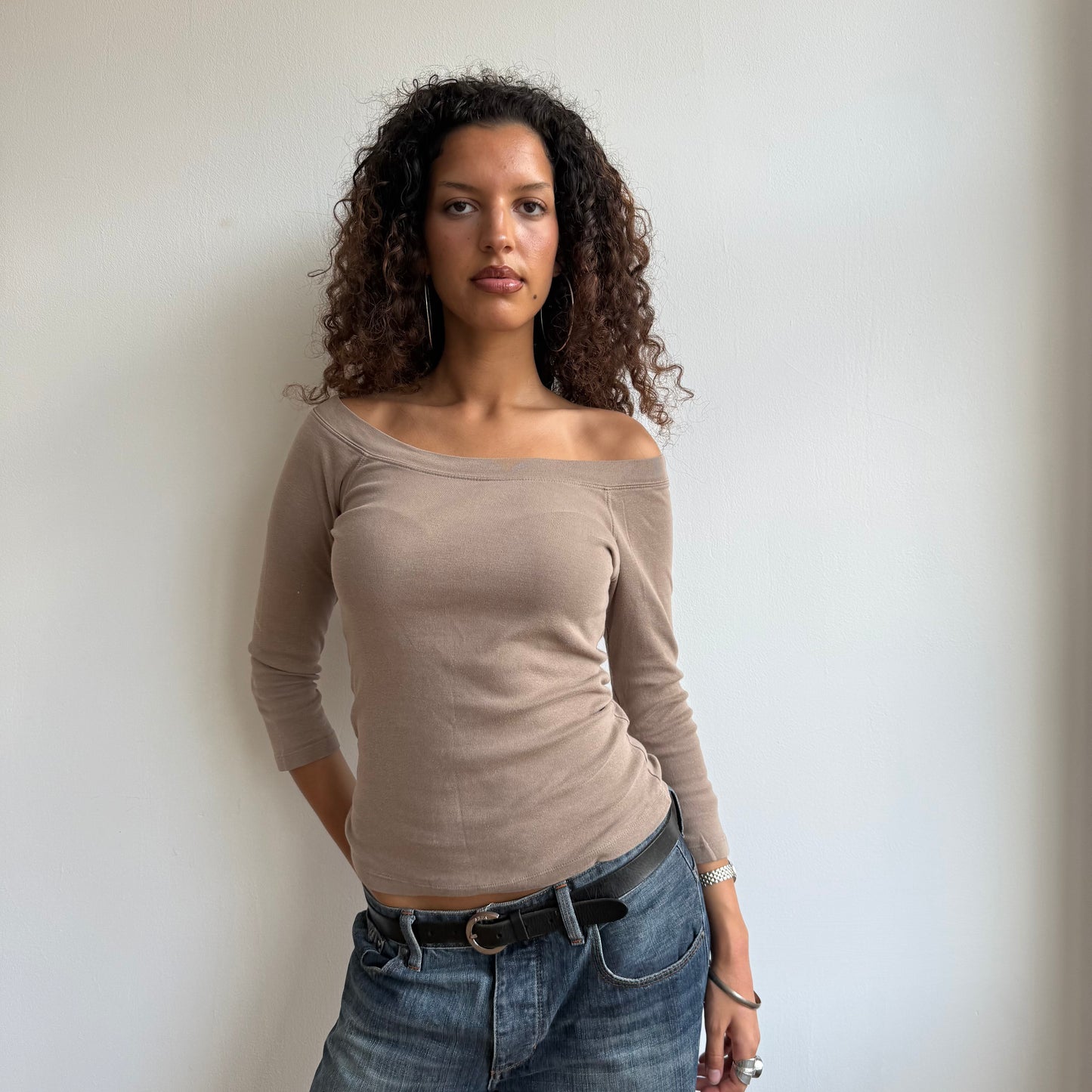 Taupe pink bardot top - Size S