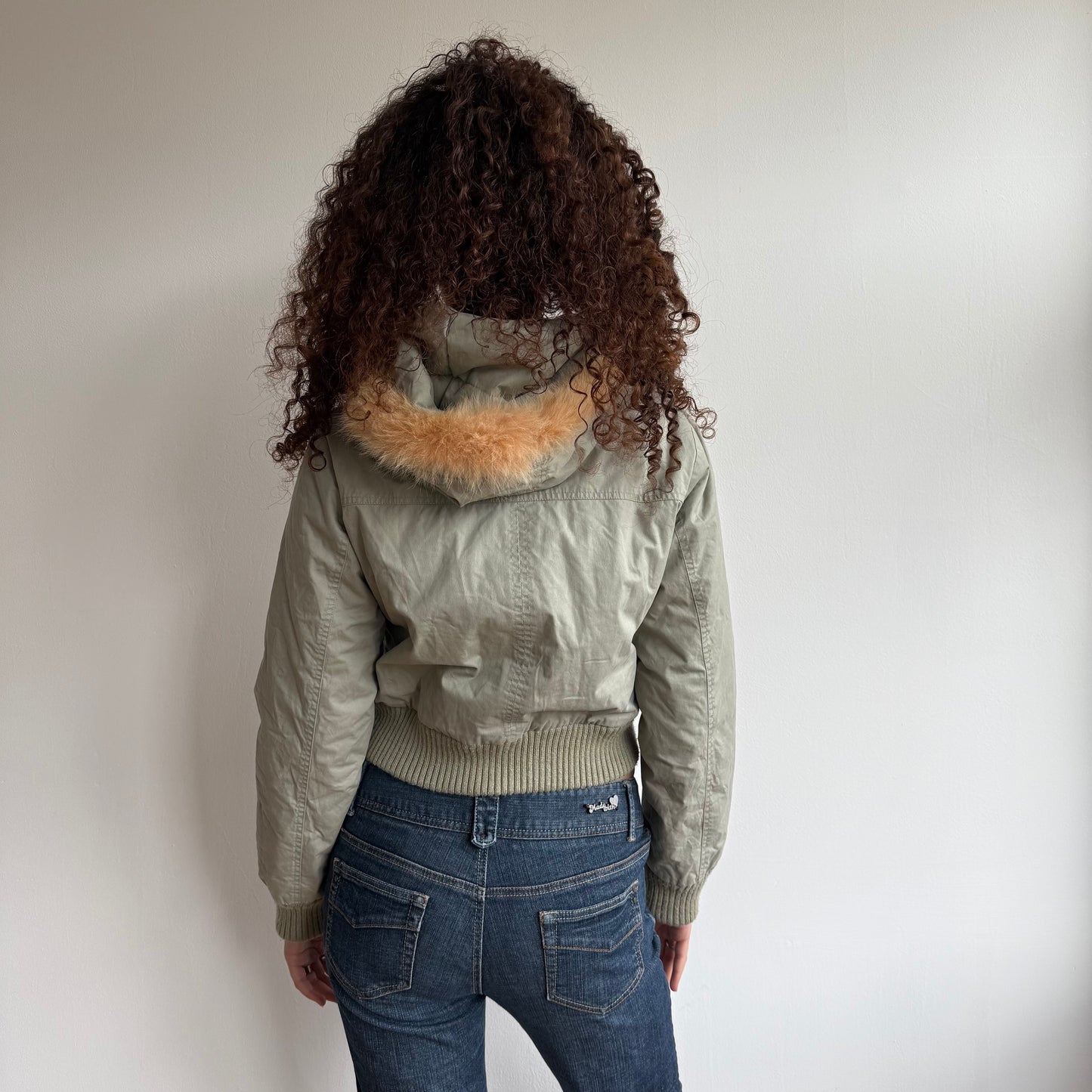 Khaki puffer fur hood - Size S