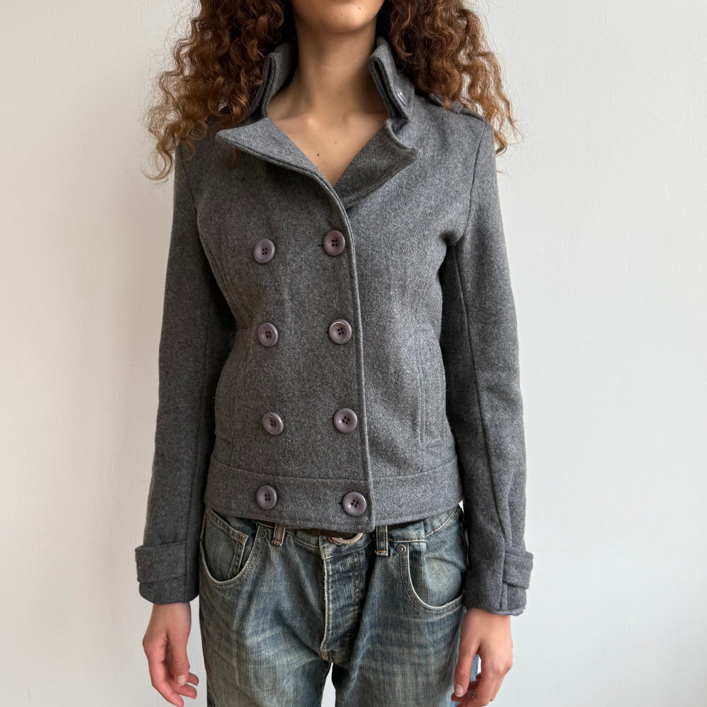 Grey double breasted wool peacoat - Size S