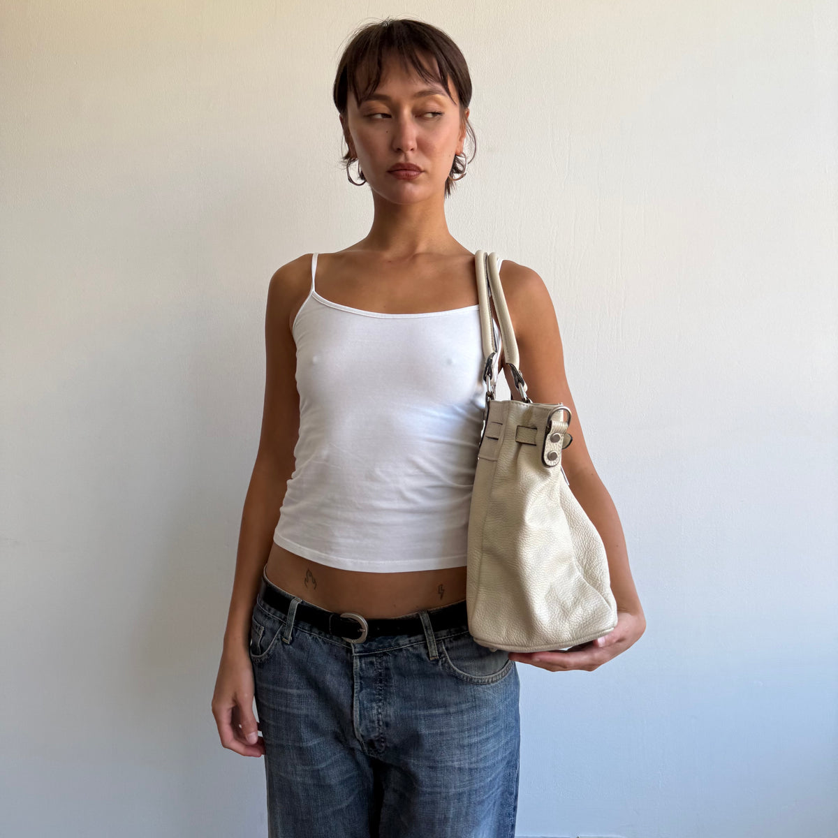 Cream leather firkin bag - One Size