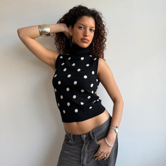 Black polka dot roll neck - Size S