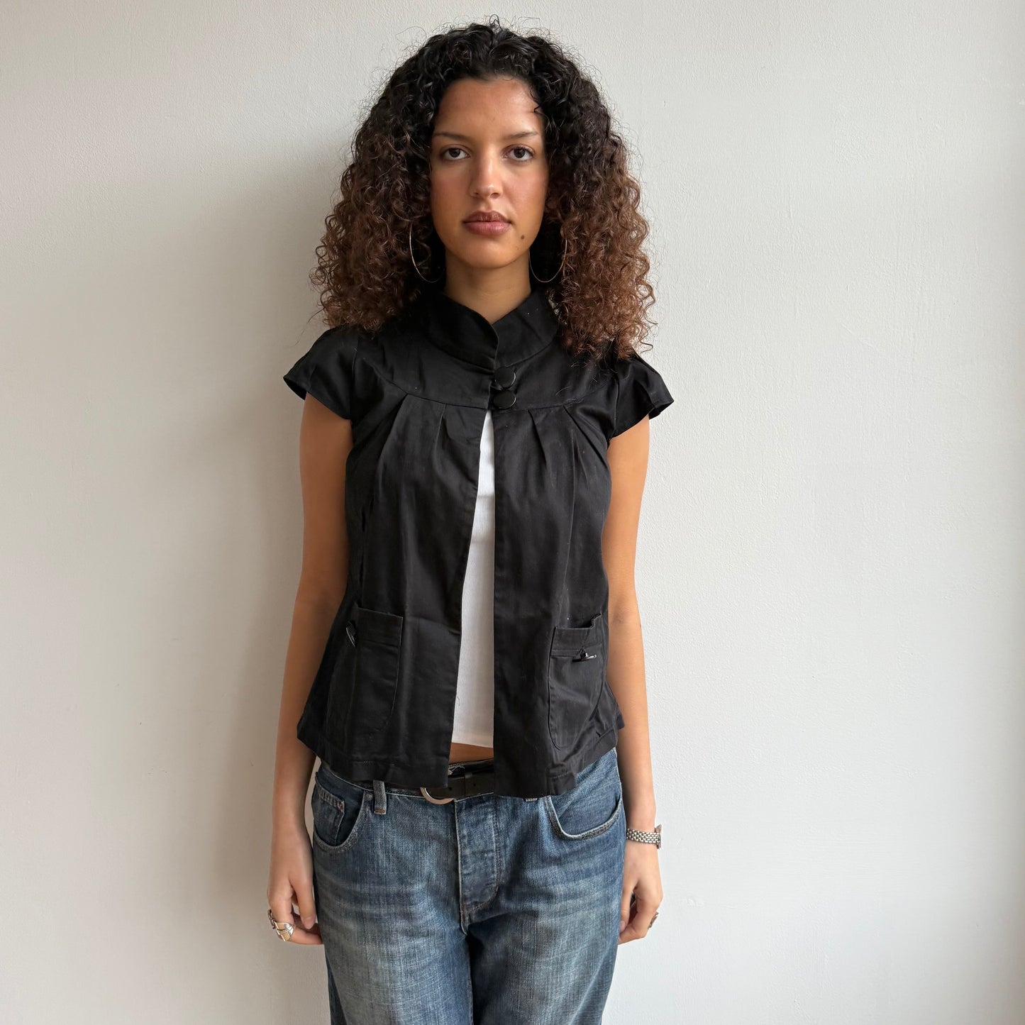 Black short sleeve peacoat - Size M