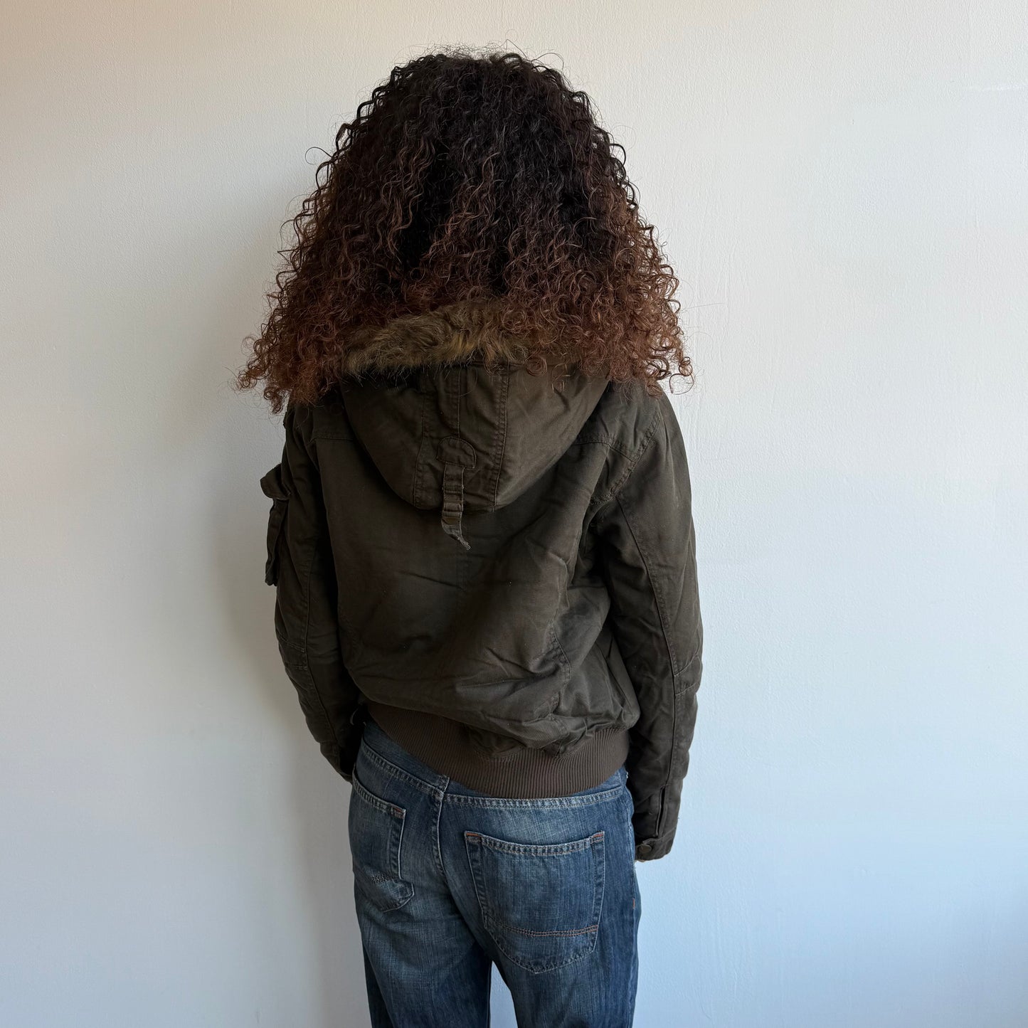 Khaki fur hood bomber - Size L