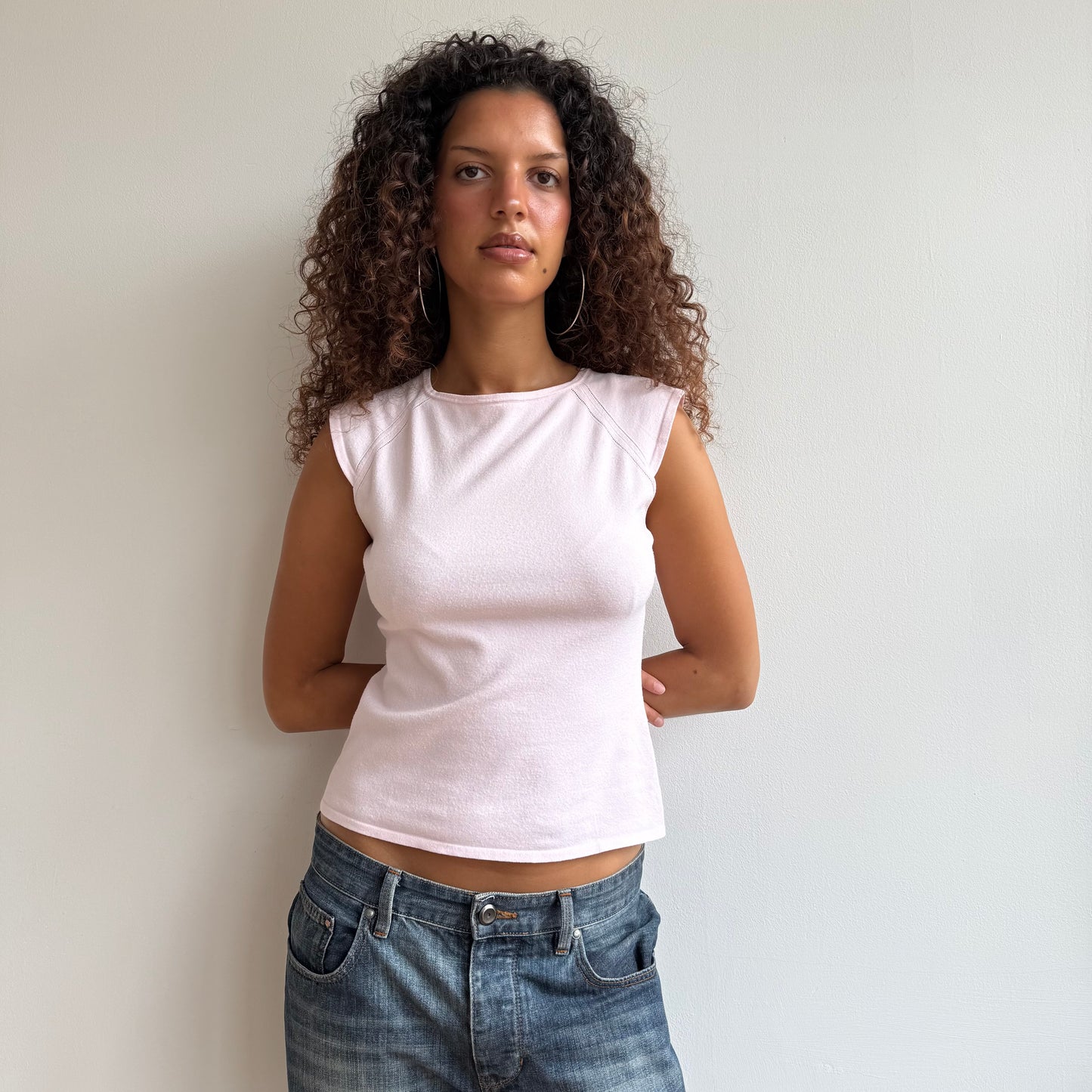 Pink short sleeve knit top - S