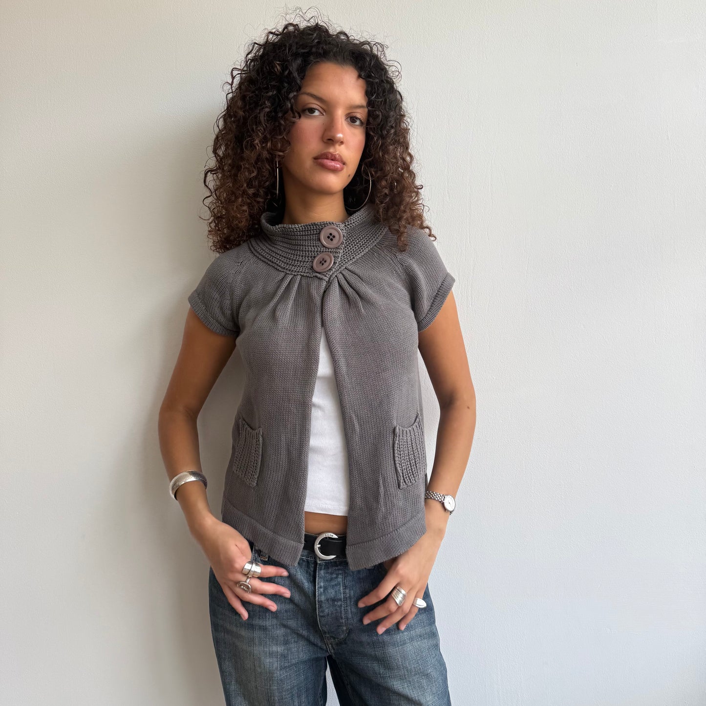 Grey button neck knit - Size S