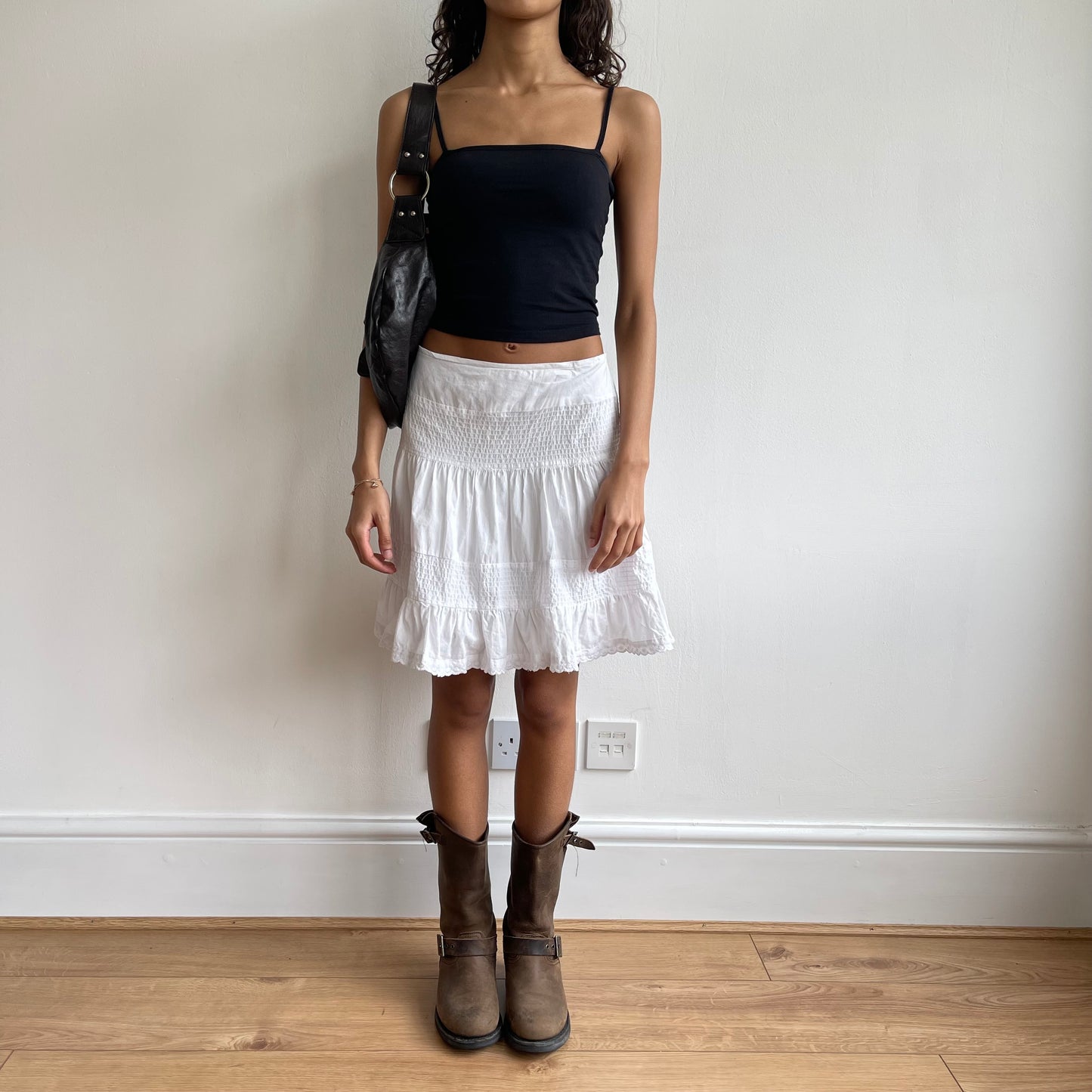 White boho ruched mini skirt - Size S