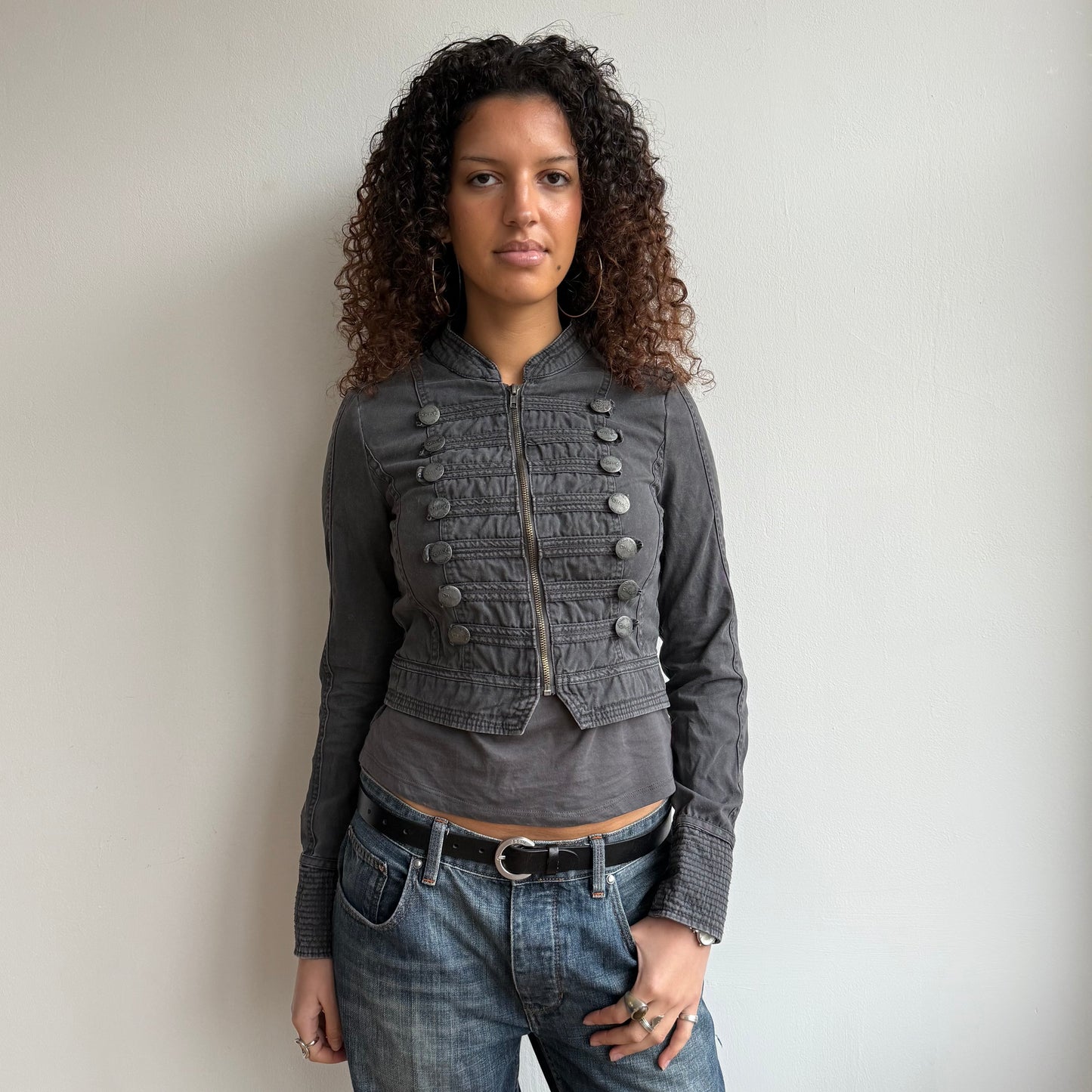 Grey cropped military jacket - Size S