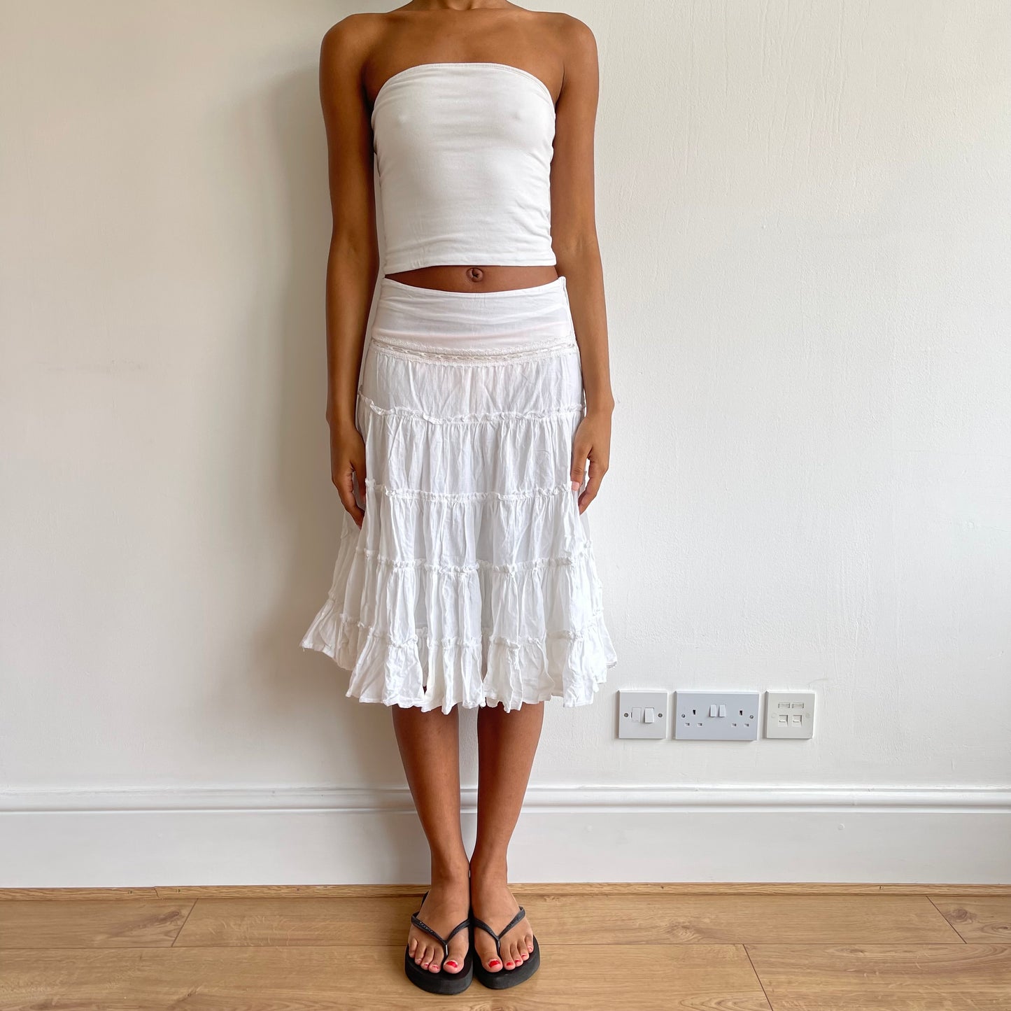 White boho midi skirt - Size S