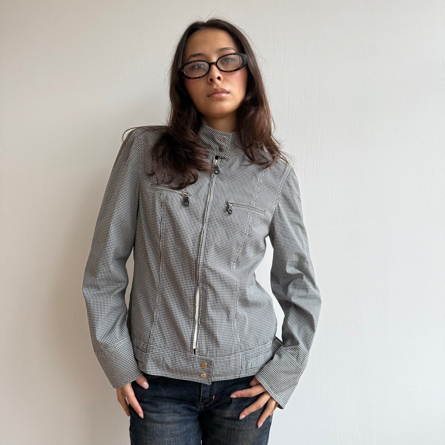 Gingham moto jacket - Size S