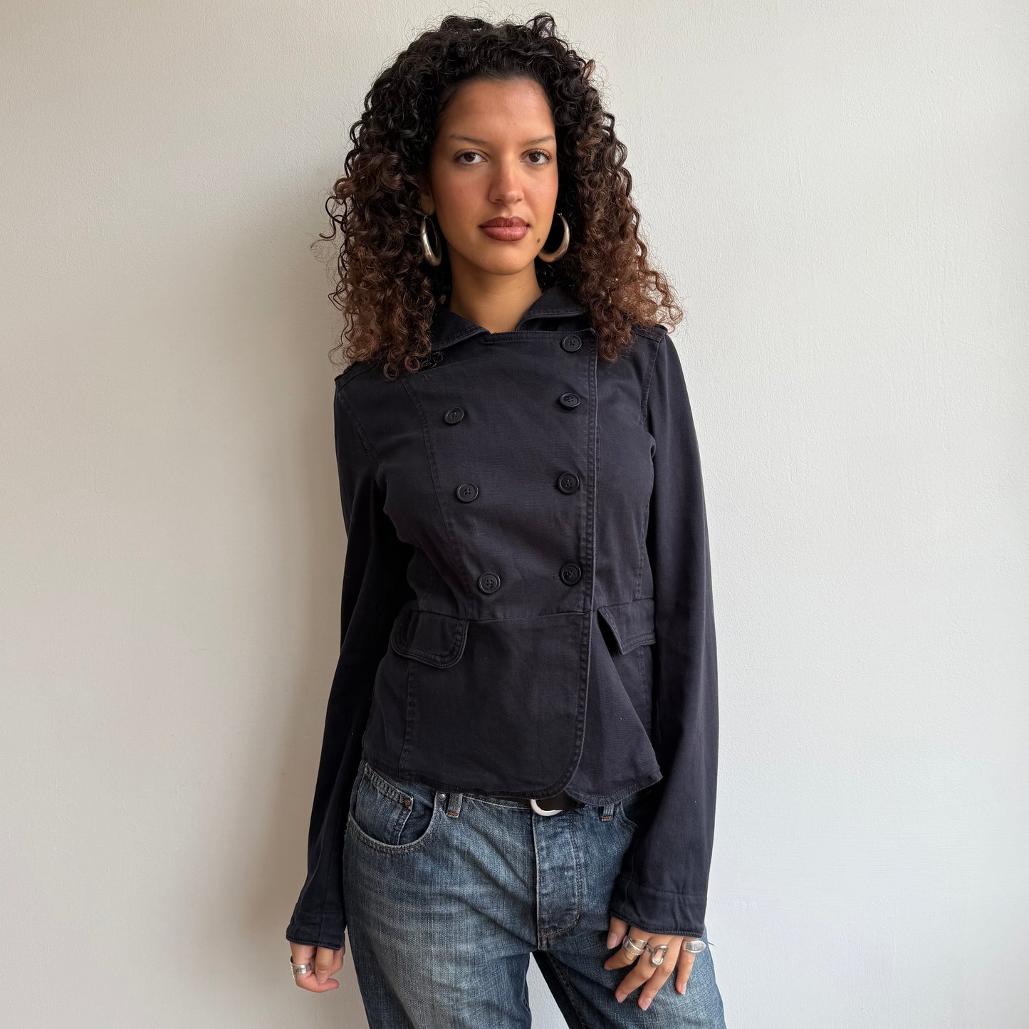 Black asymmetric button peacoat - Size S