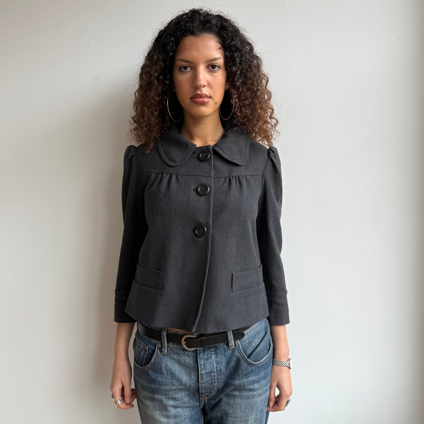 Grey 3/4 sleeve peacoat - Size M