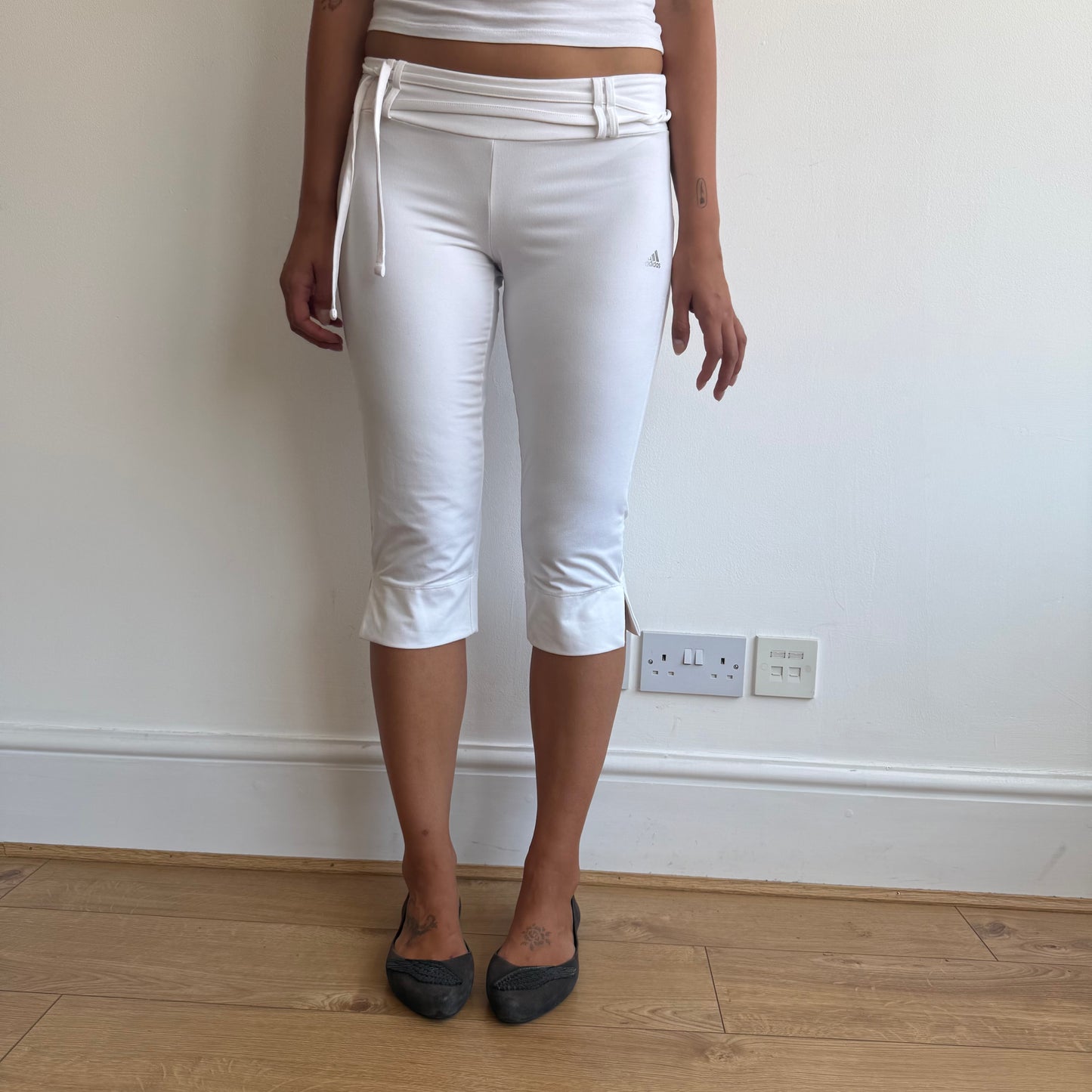 White Adidas tie belt capris - Size S