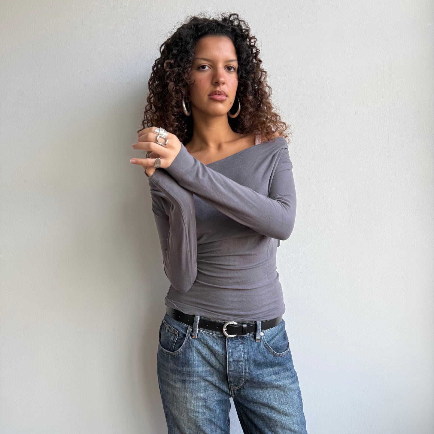 Grey cowl slouchy top - Size S